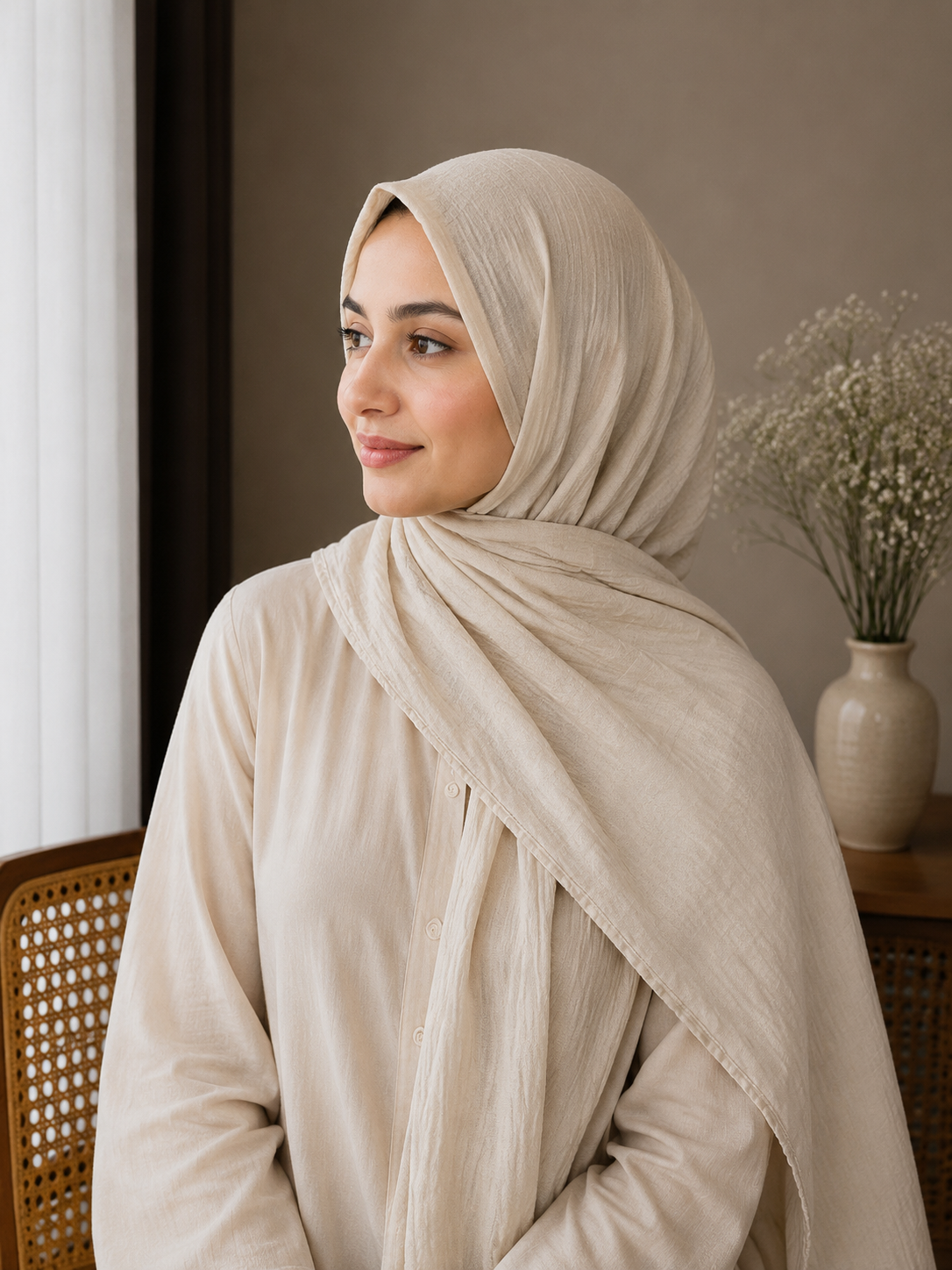 Soft Crush Lawn Hijab in Sand Beige