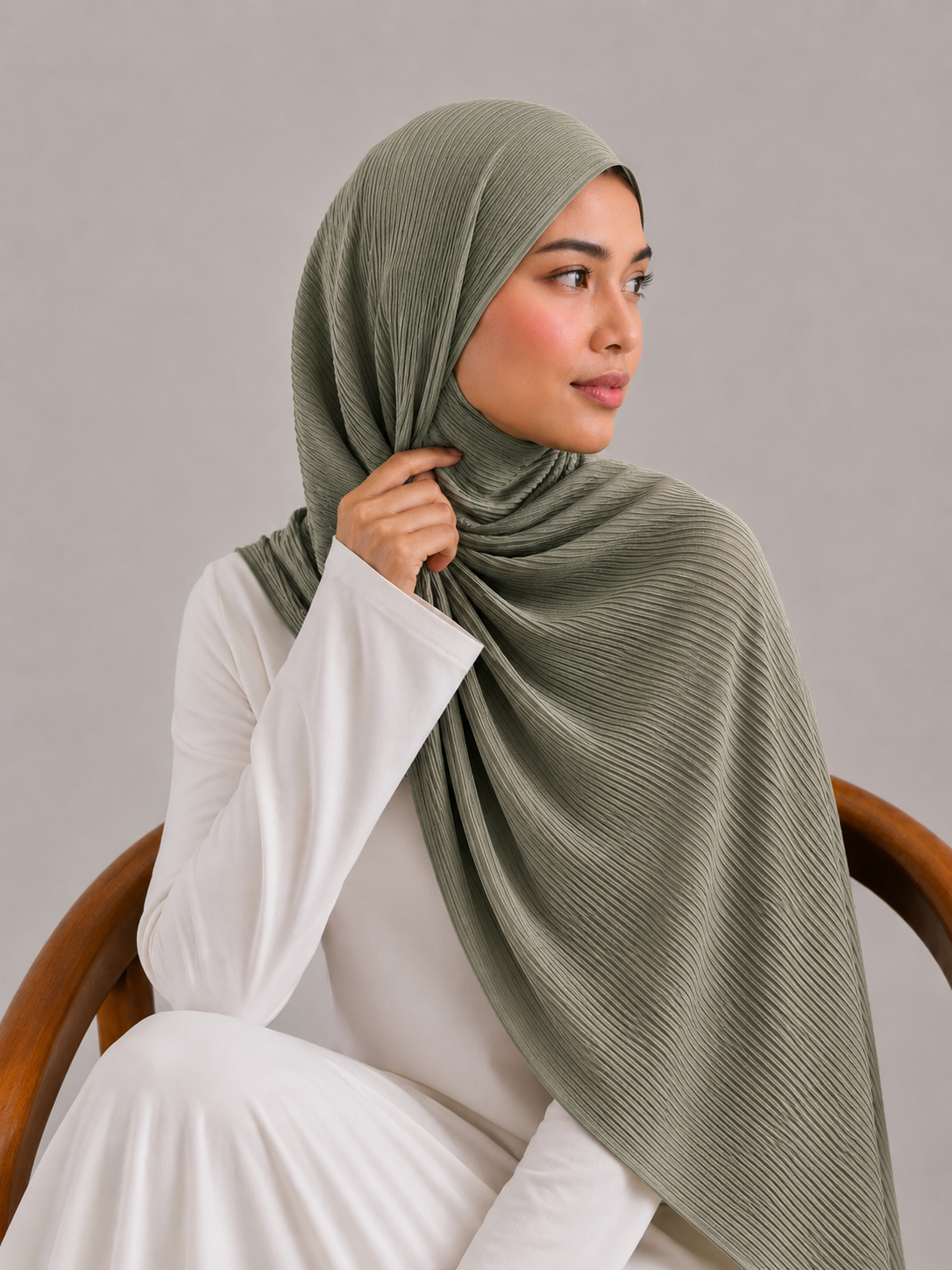 Ribbed Jersey Hijab in Olive Green
