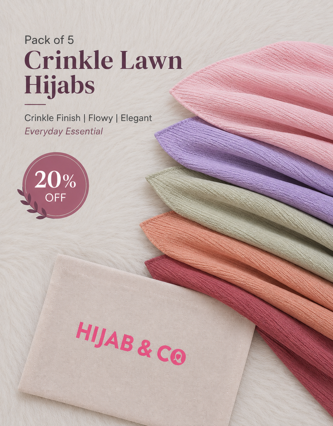 Pack Of 5 Crinkle Lawn Hijabs
