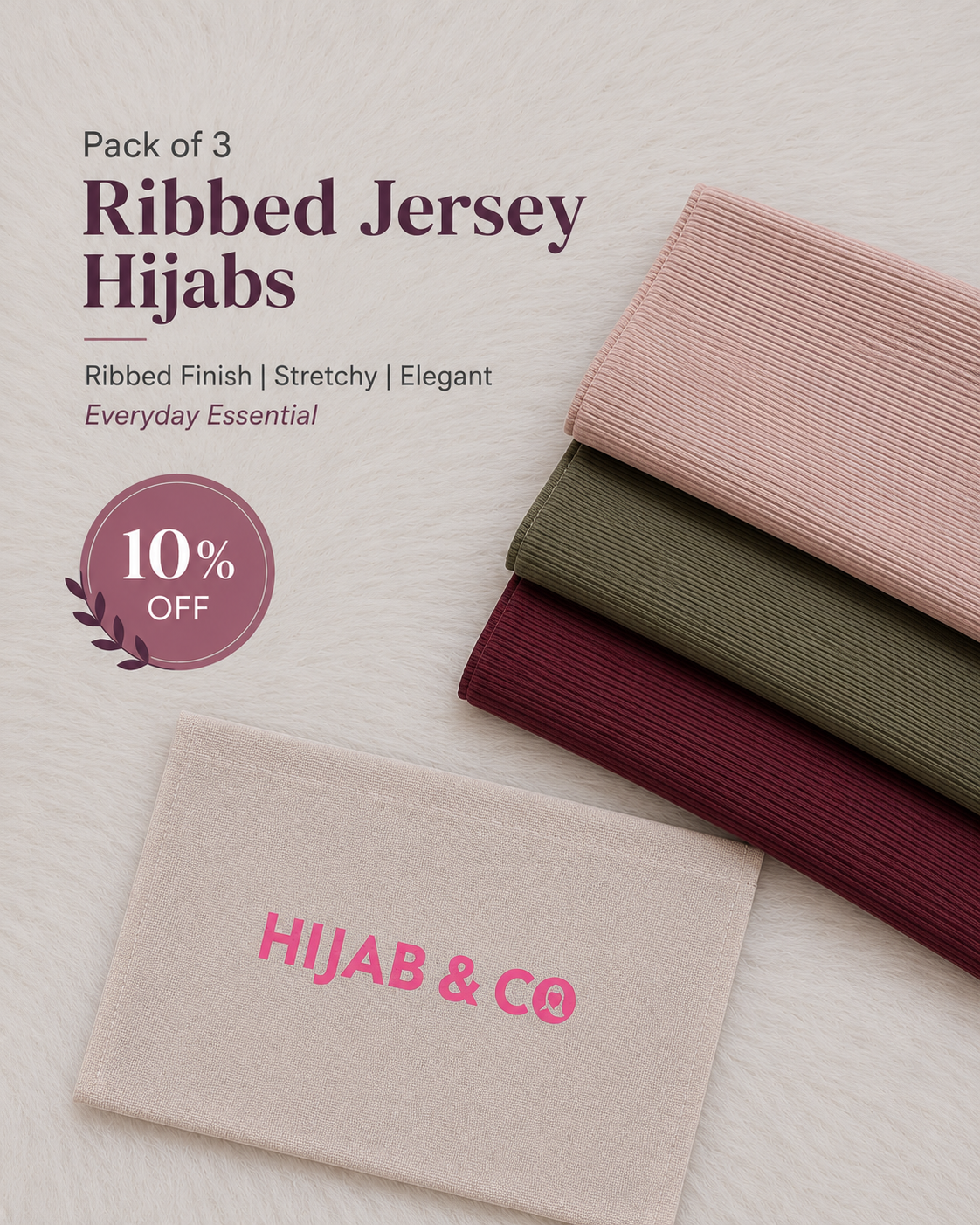 Pack Of 3 Ribbed Jersey Hijabs