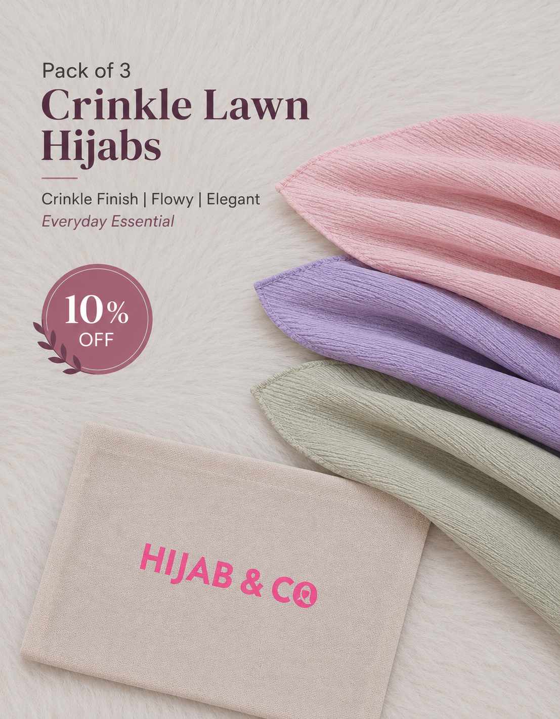Pack Of 3 Crinkle Lawn Hijabs