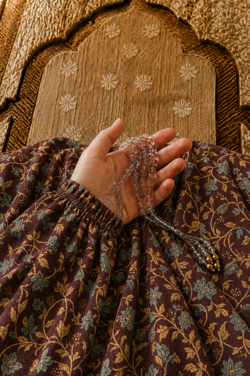 Namaz Chadar in Floral Maroon