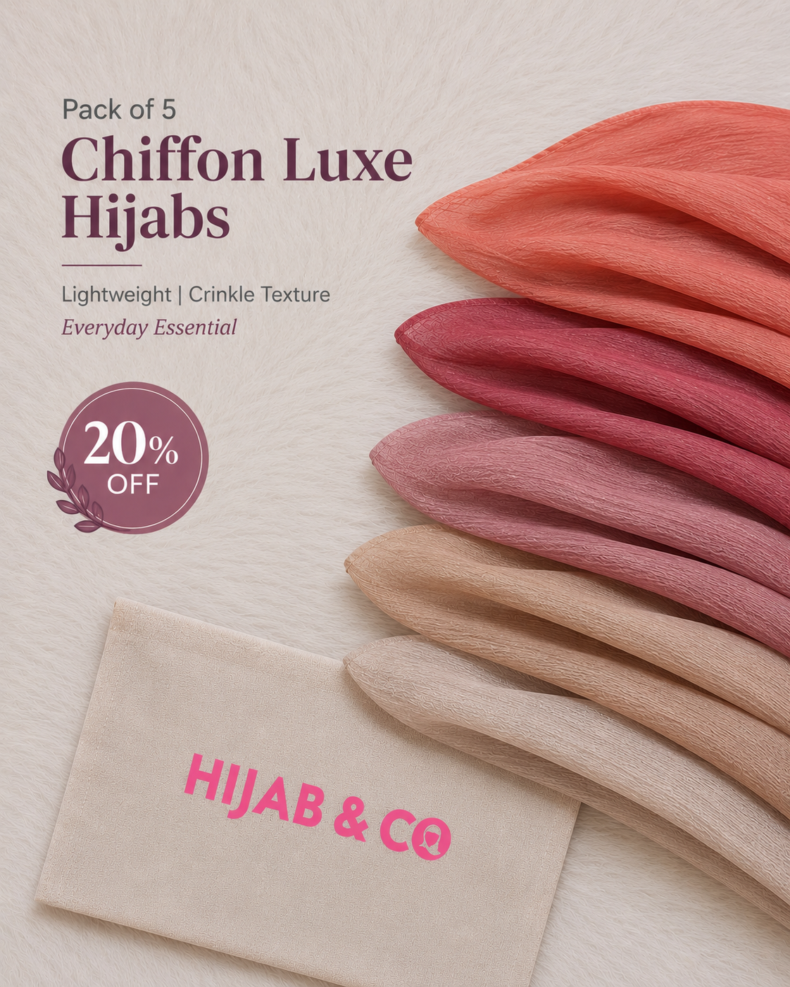 Pack Of 5 Chiffon Luxe Hijabs