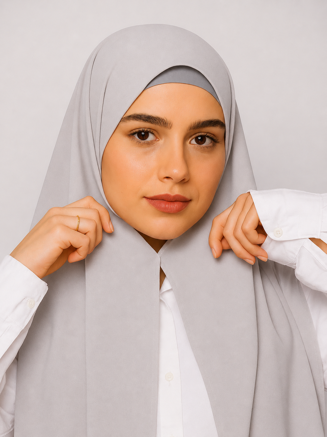 Georgette Instant Hijab With Magnet In Silver Grey