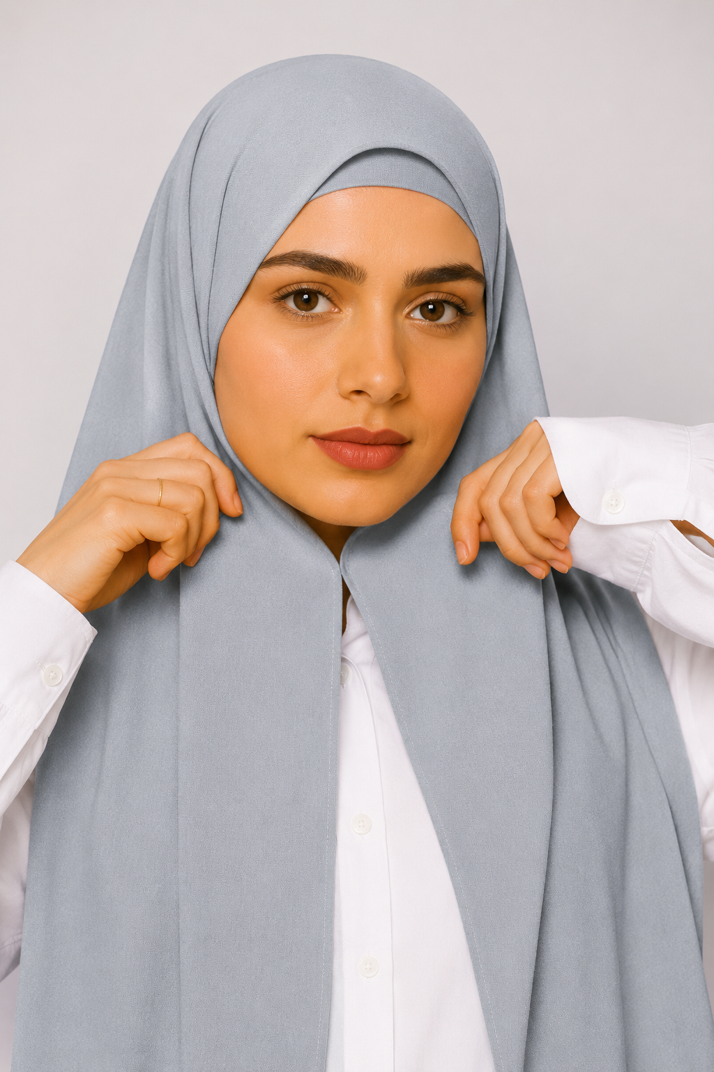 Georgette Instant Hijab With Magnet In Blue Grey