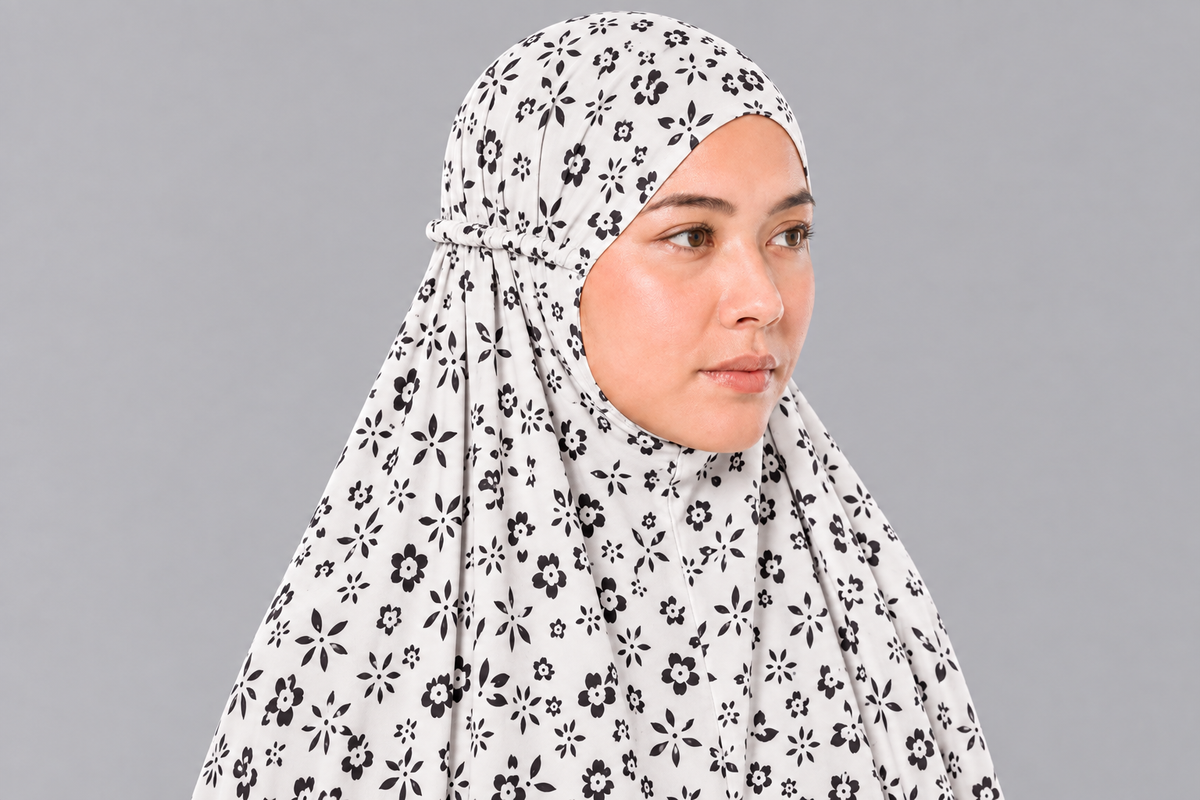 White Namaz Chadar - Floral Print