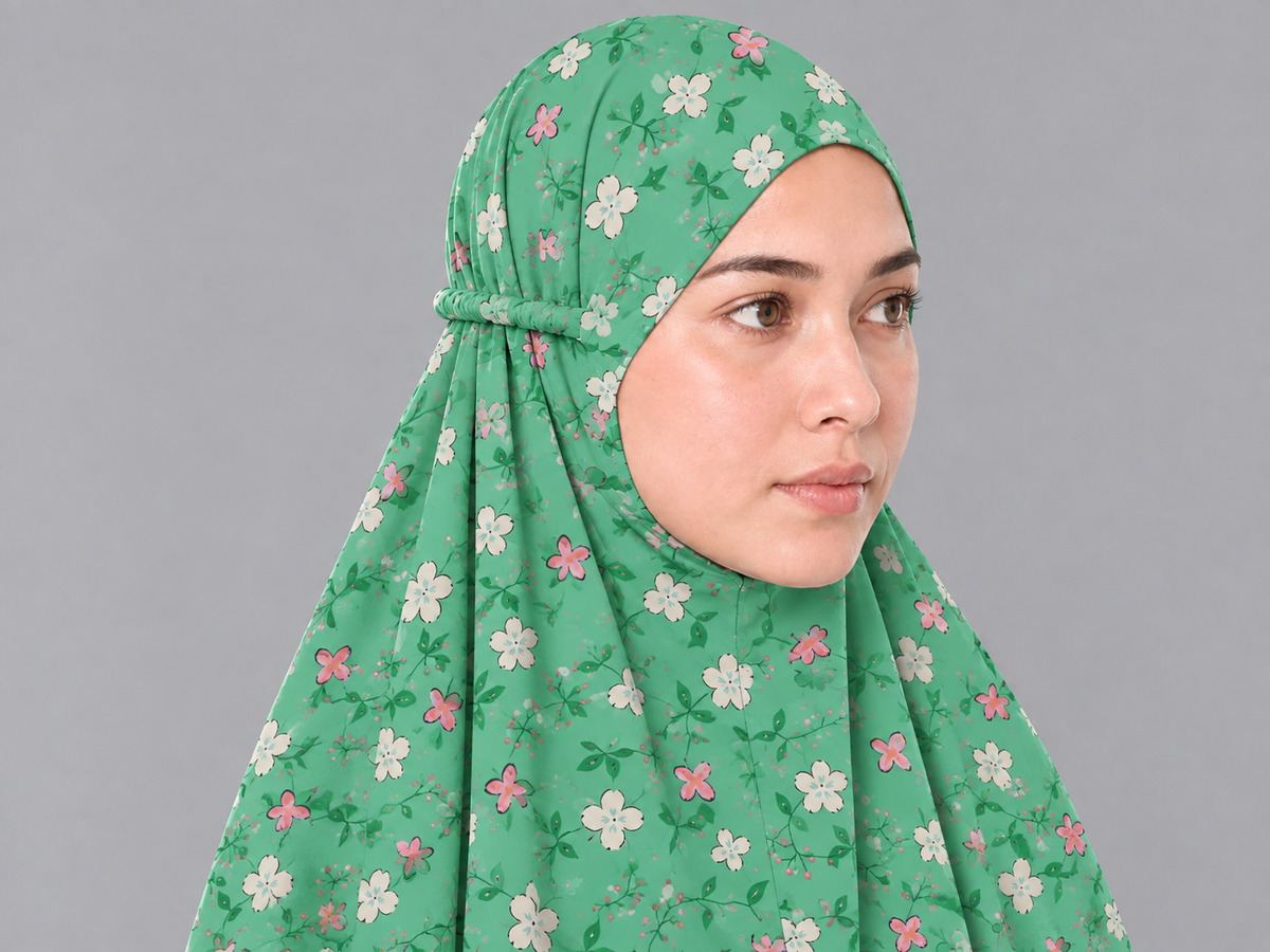 Green Namaz Chadar - Floral Print