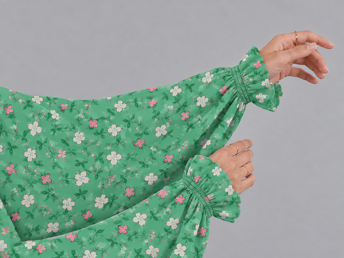 Green Namaz Chadar - Floral Print