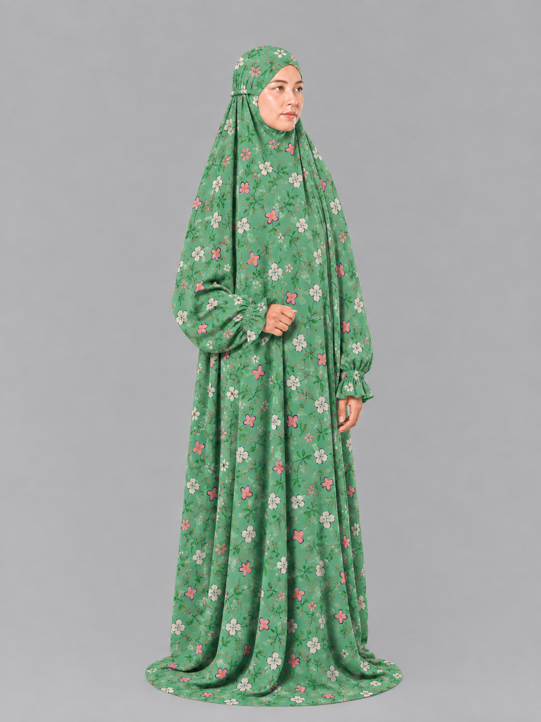 Green Namaz Chadar - Floral Print