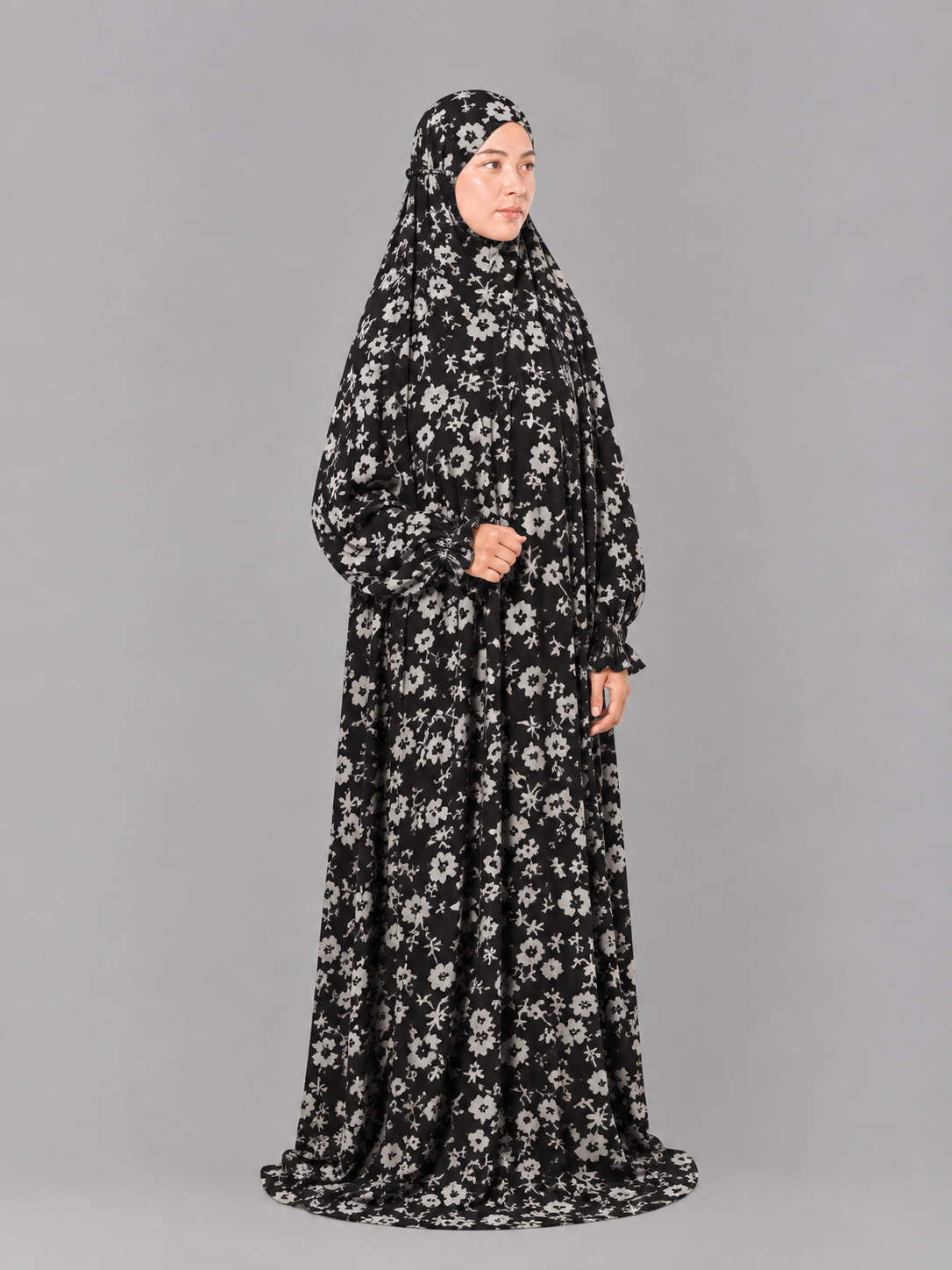 Black Namaz Chadar - Blossom Print