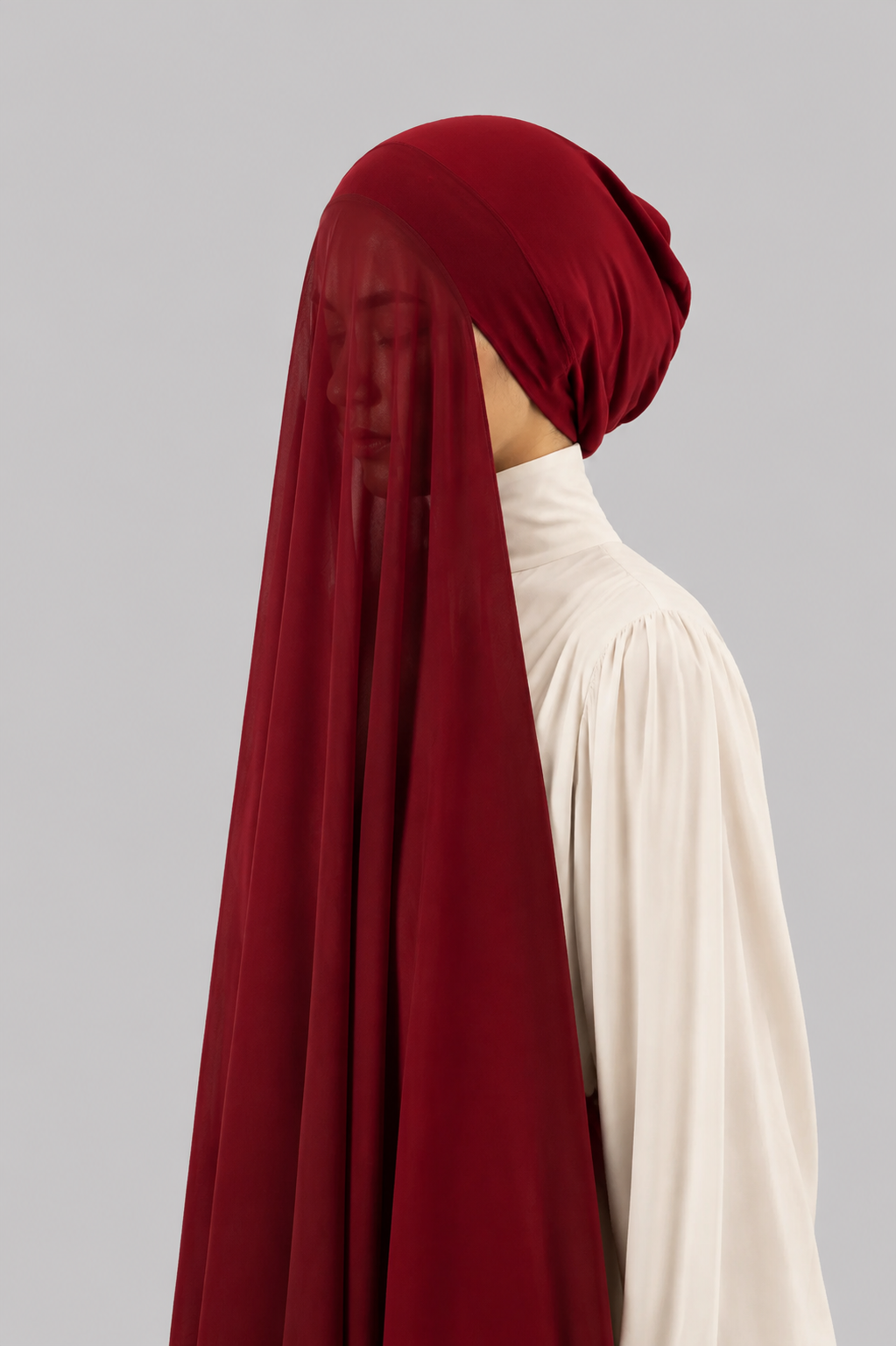 Georgette Instant Hijab With Cap In Maroon