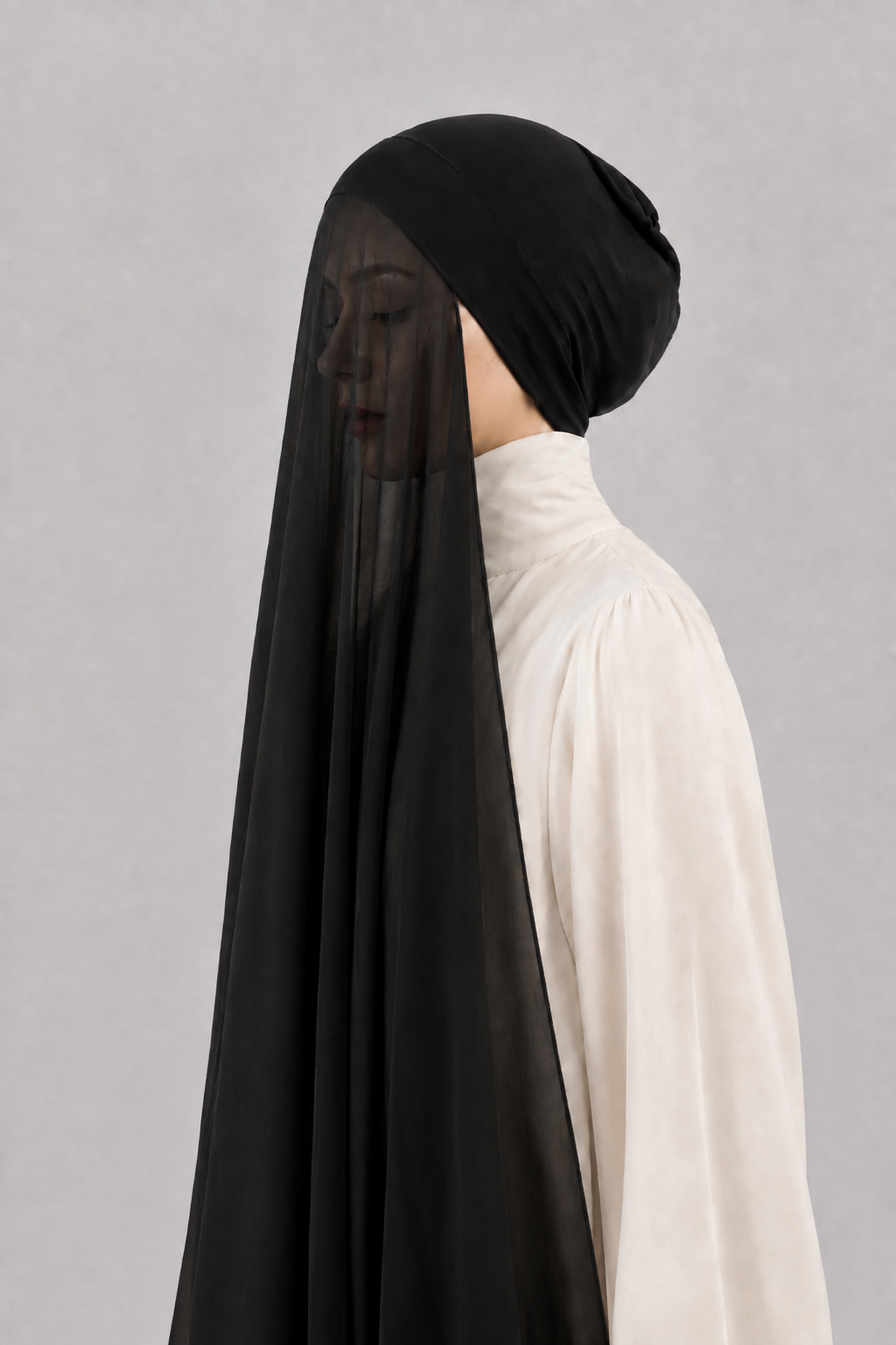 Georgette Instant Hijab With Cap In Black