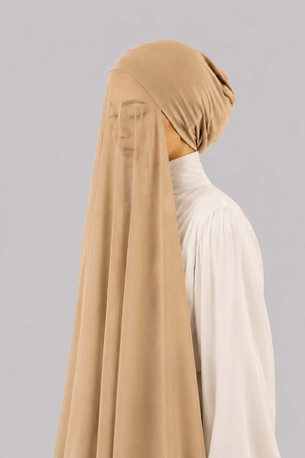 Georgette Instant Hijab With Cap In Beige