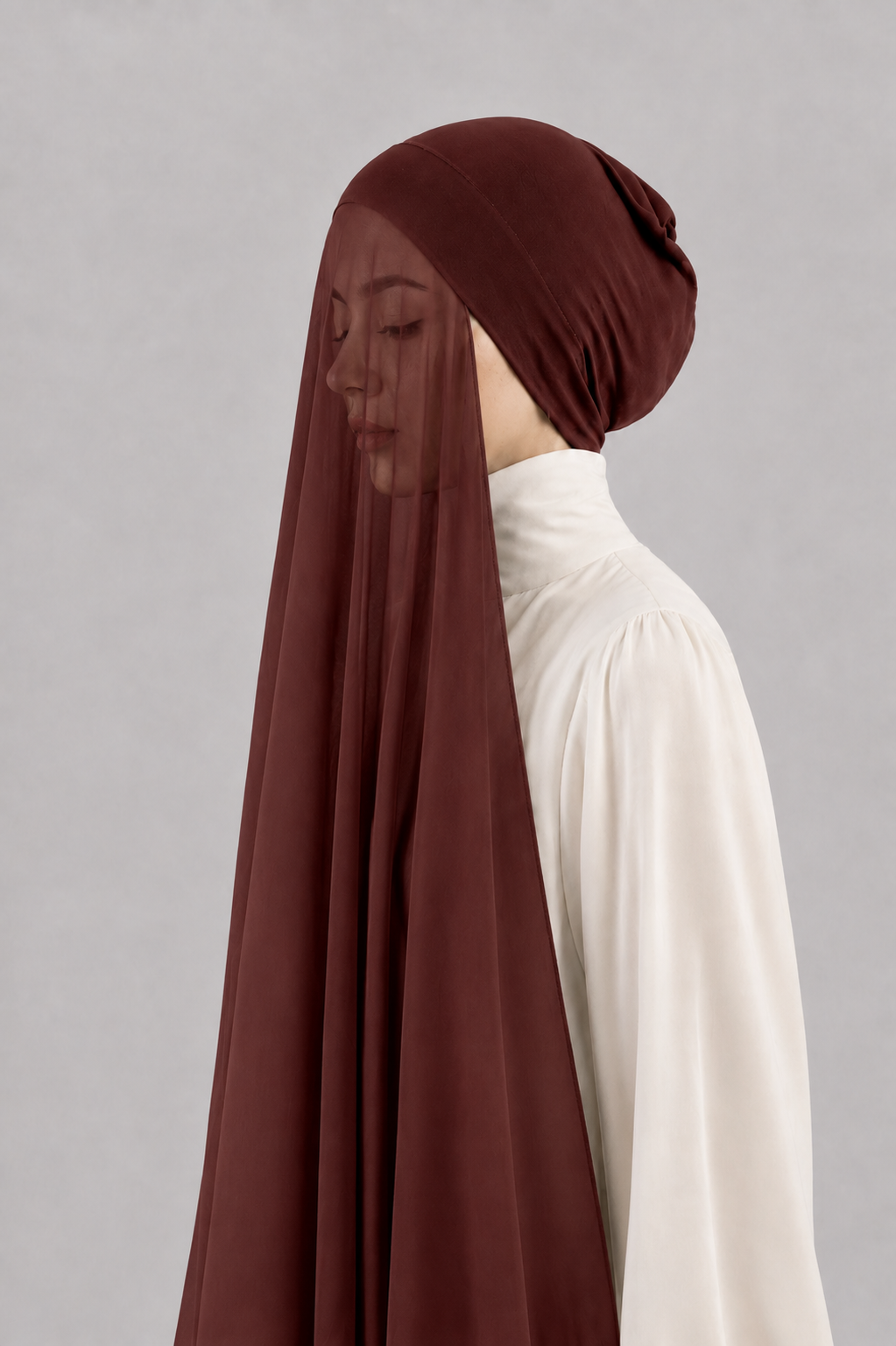 Georgette Instant Hijab With Cap In Nutella