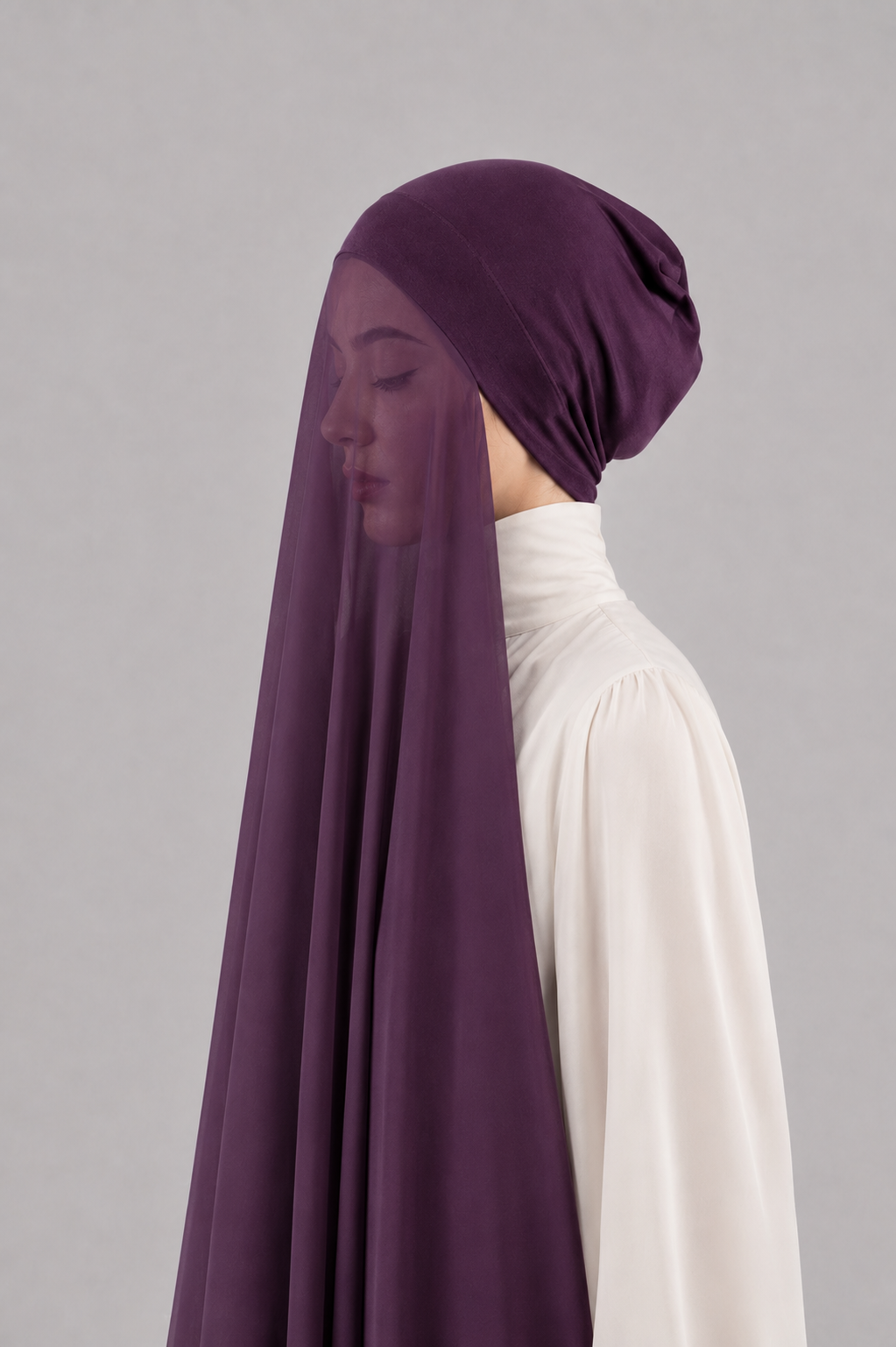 Georgette Instant Hijab With Cap In Purple