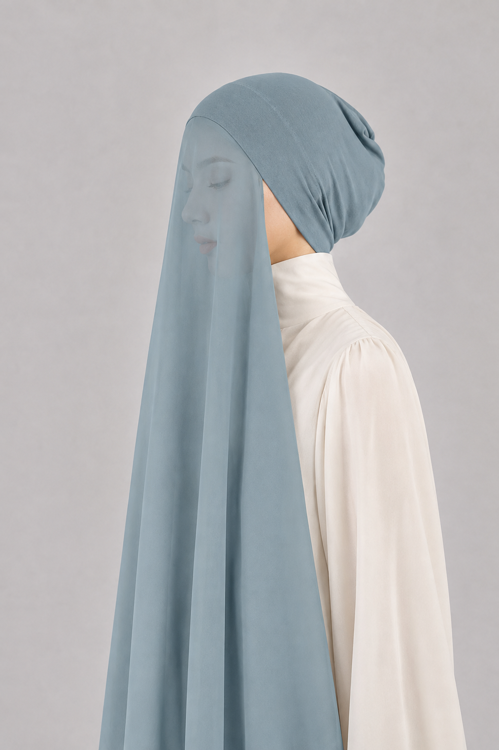 Georgette Instant Hijab With Cap In Sapphire