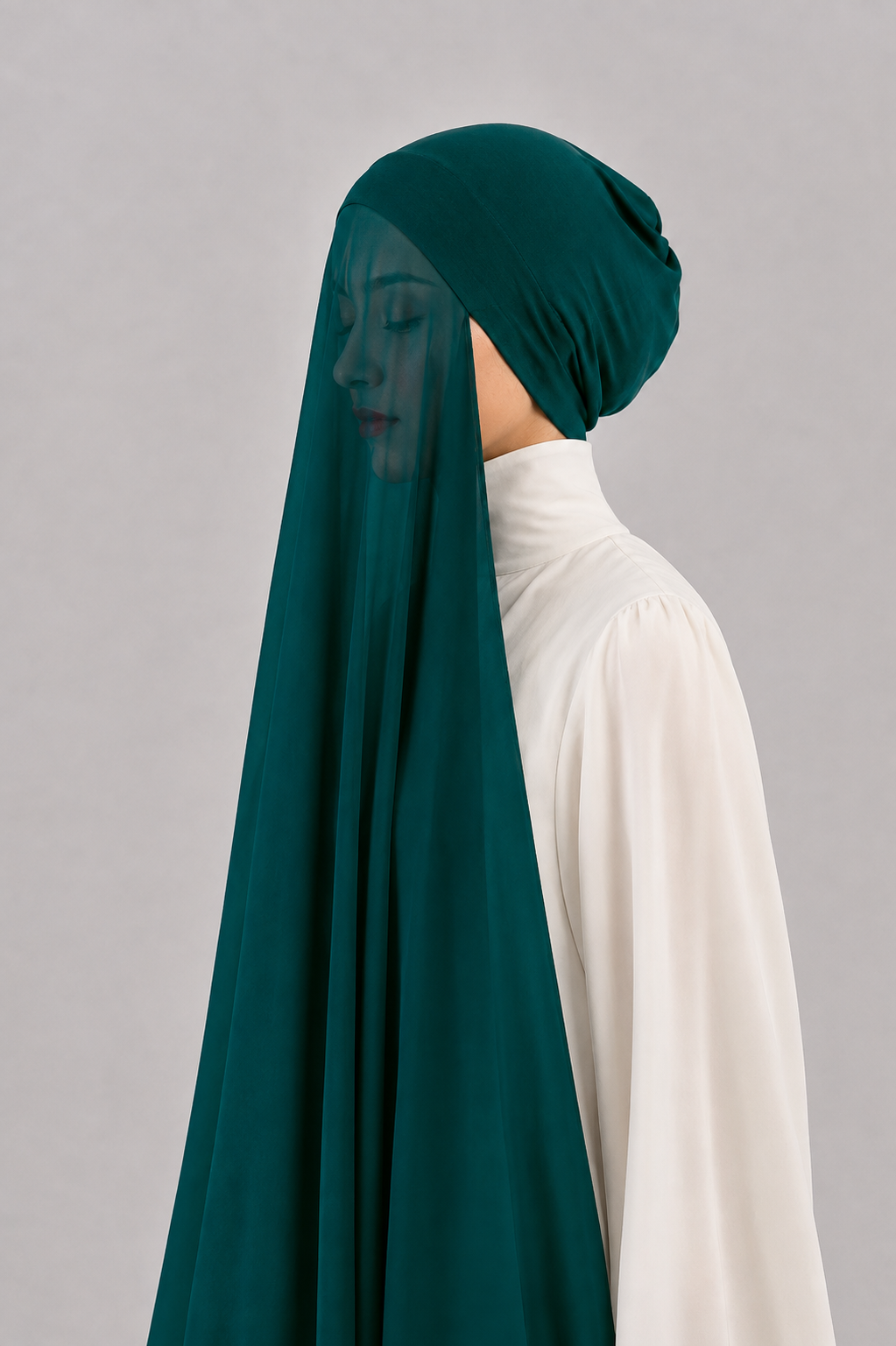 Georgette Instant Hijab With Cap In Teal