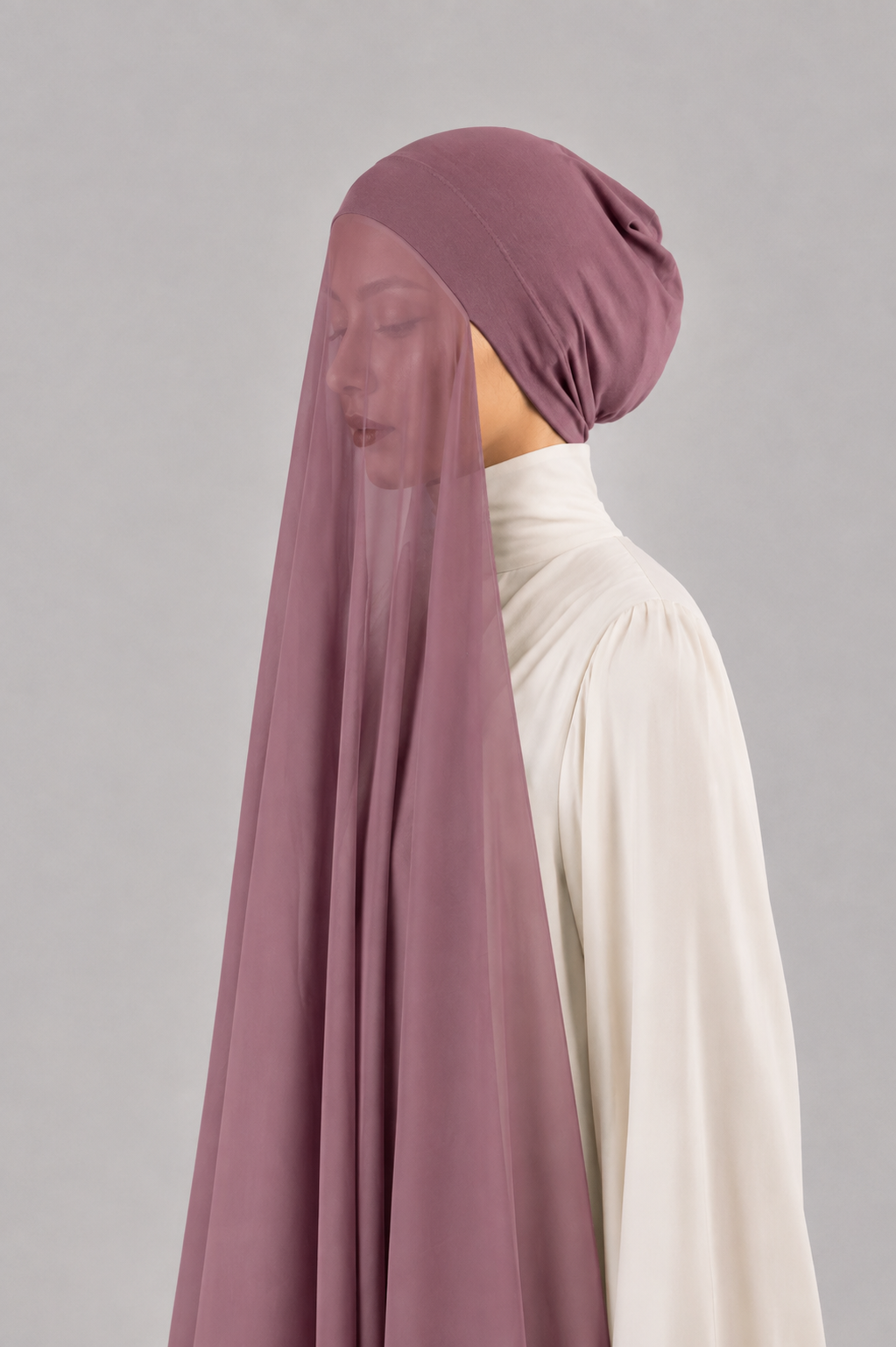 Georgette Instant Hijab With Cap In Mauve