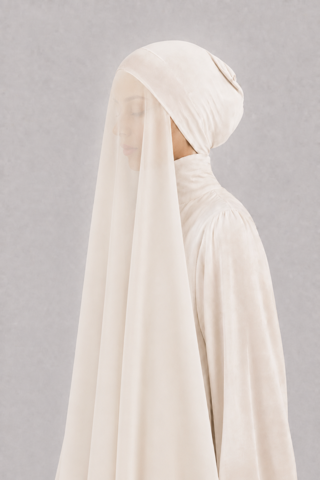 Georgette Instant Hijab With Cap In White
