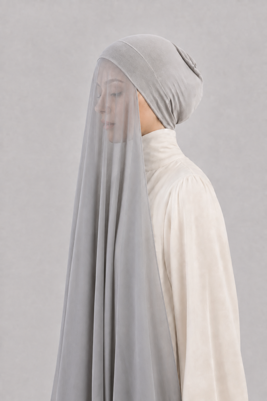 Georgette Instant Hijab With Cap In Grey