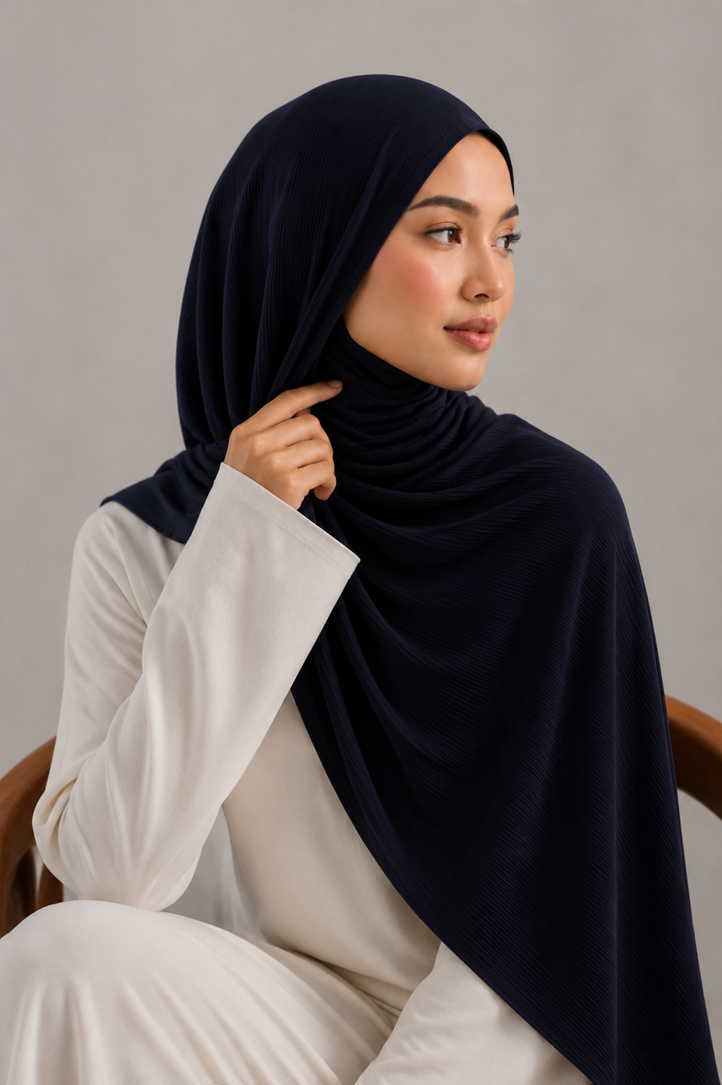 Ribbed Jersey Hijab in Navy Blue