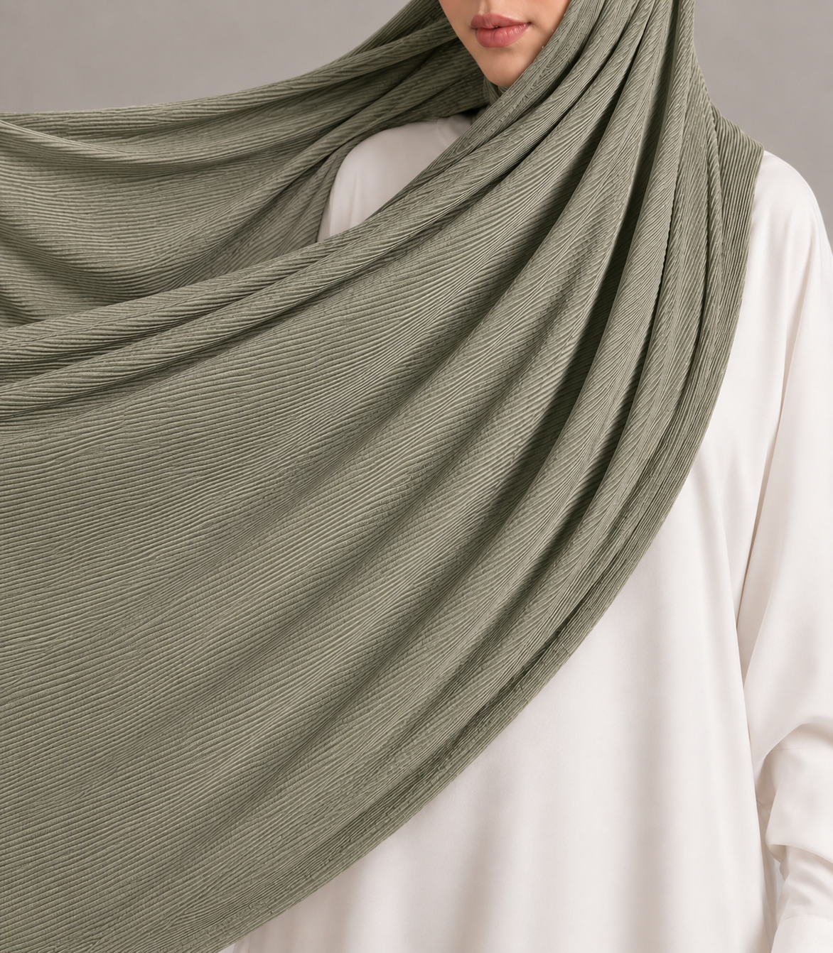 Ribbed Jersey Hijab in Olive Green