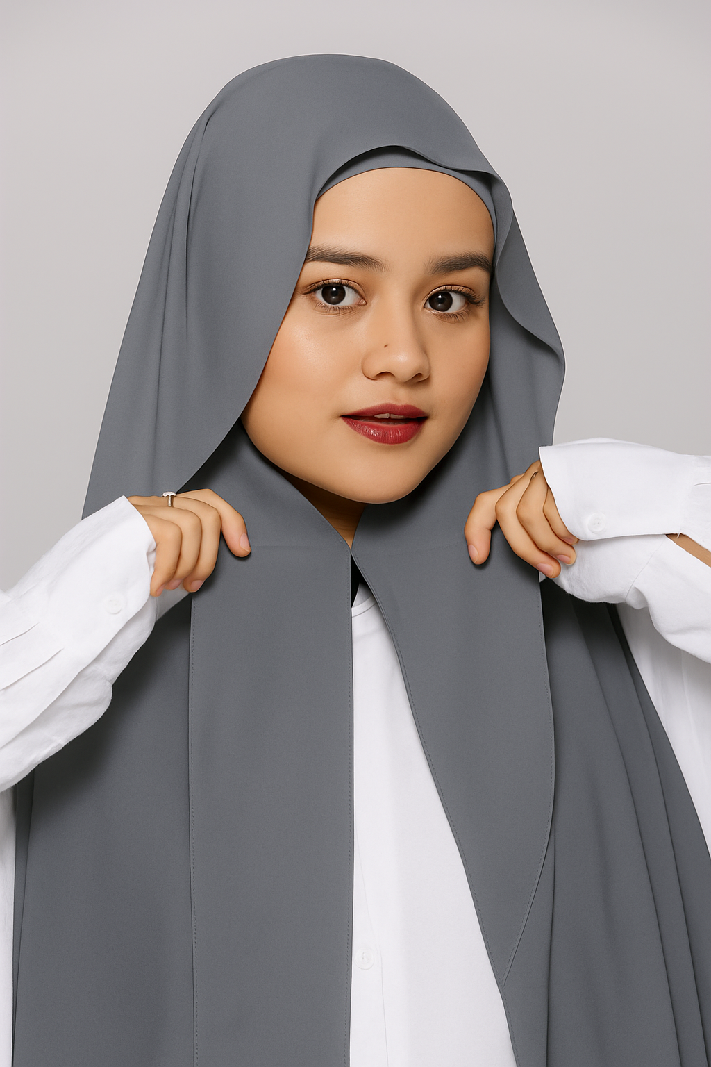 Georgette Instant Hijab With Magnet In Grey