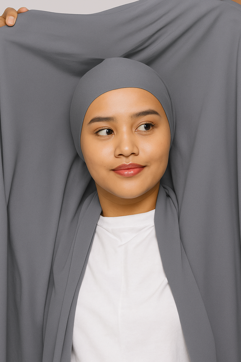 Georgette Instant Hijab With Magnet In Grey