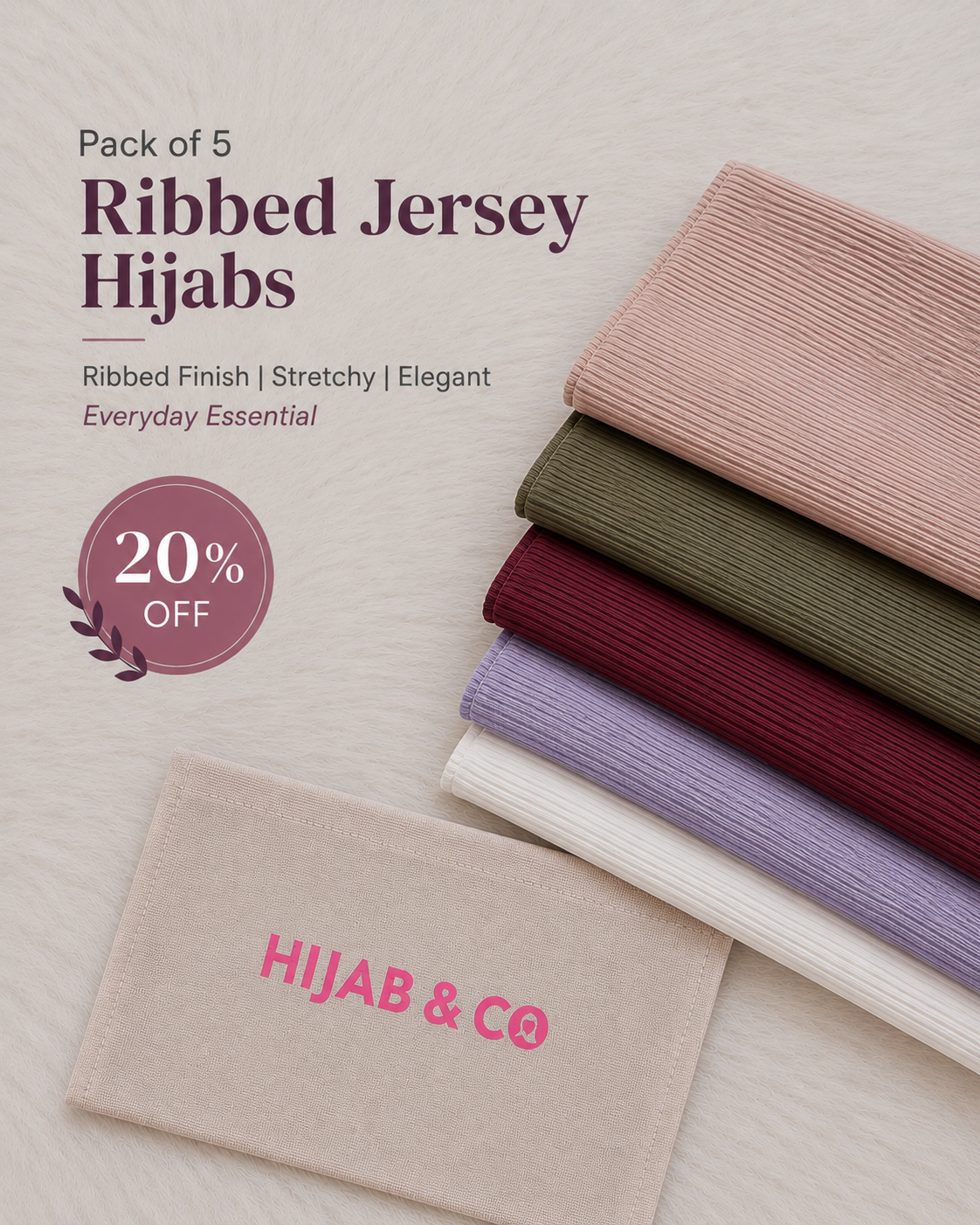 Pack of 5 Ribbed Jersey Hijabs