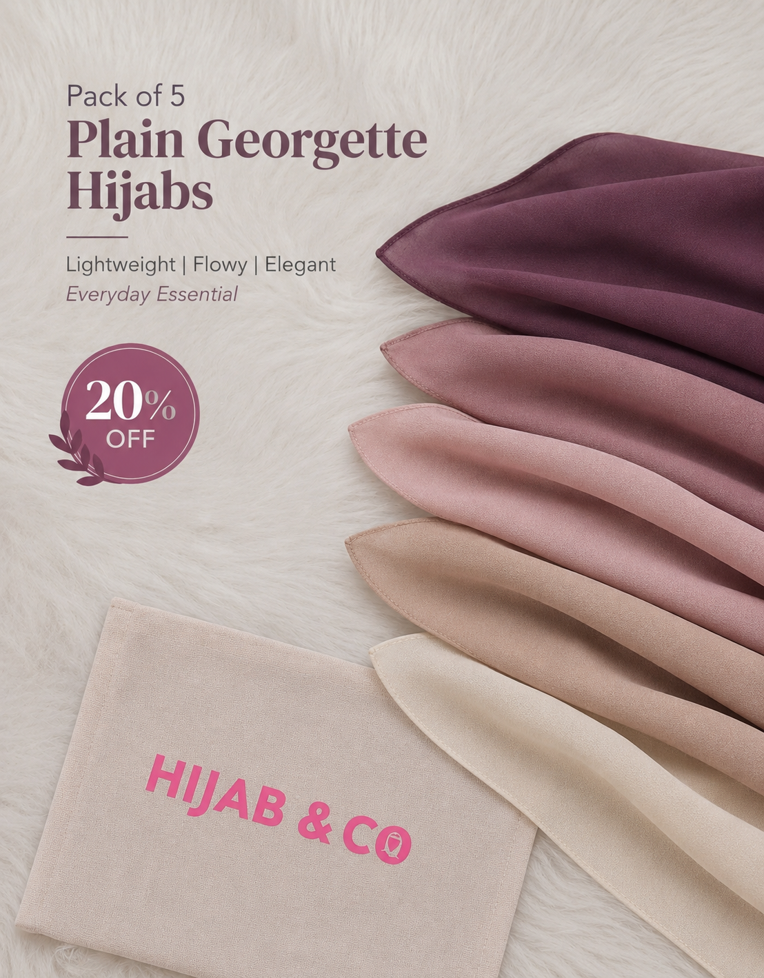 Pack of 5 Plain Georgette Hijabs