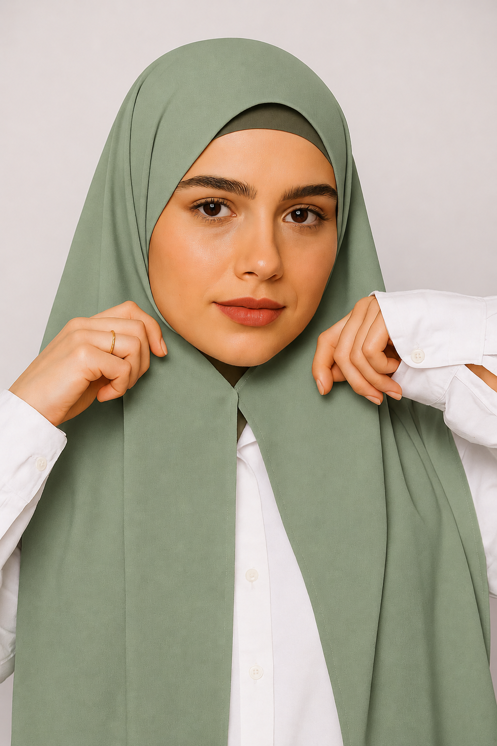Georgette Instant Hijab With Magnet In Olive Green