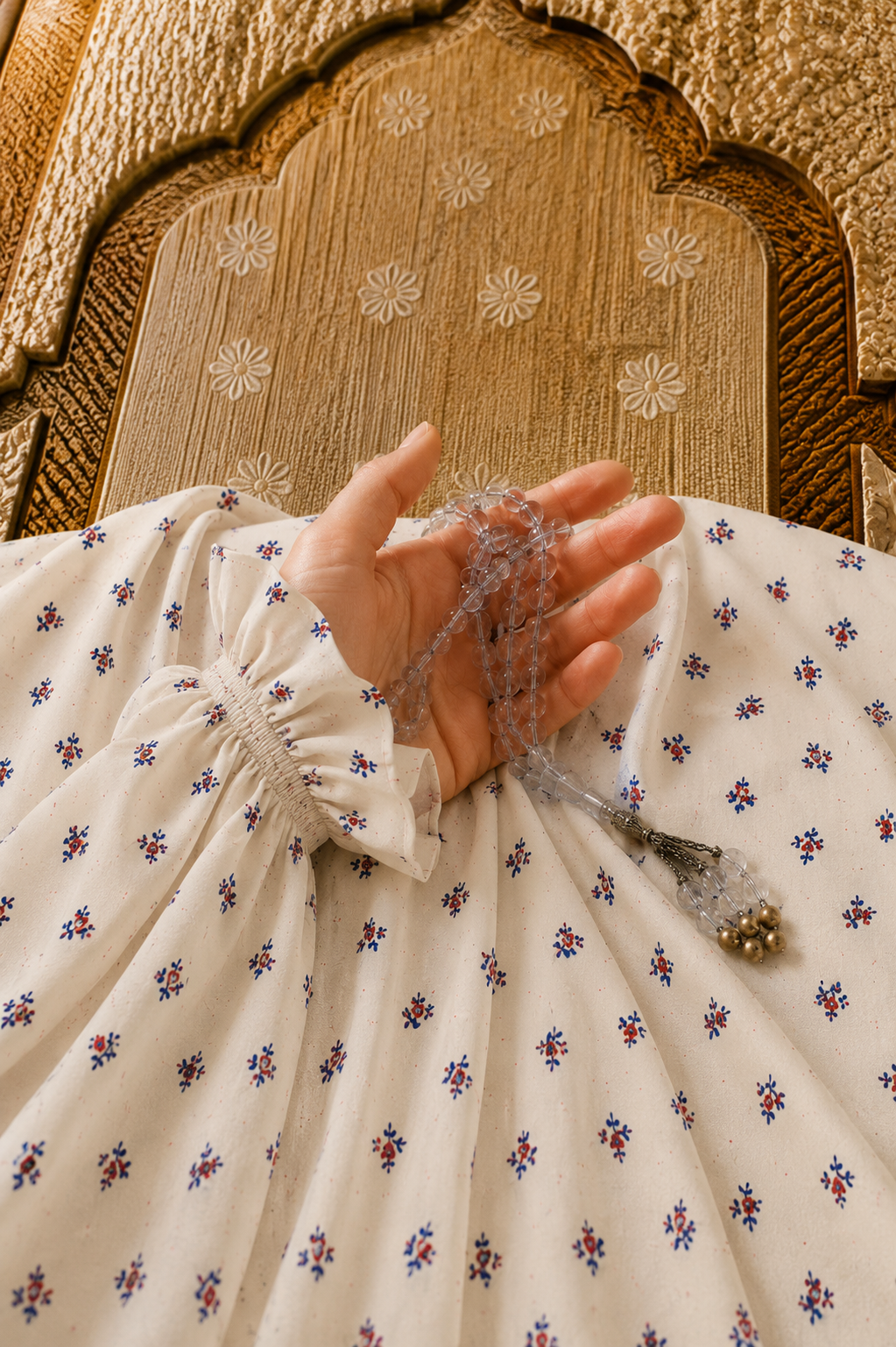 Cream Namaz Chadar - Ditsy Print