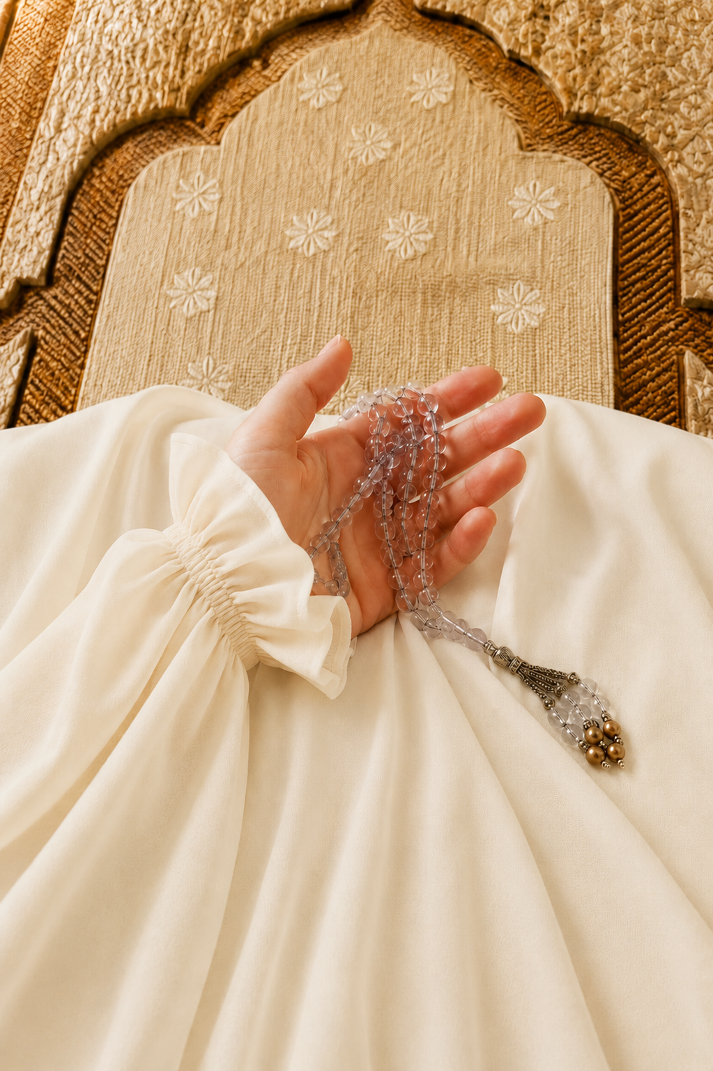Cream Namaz Chadar - Plain