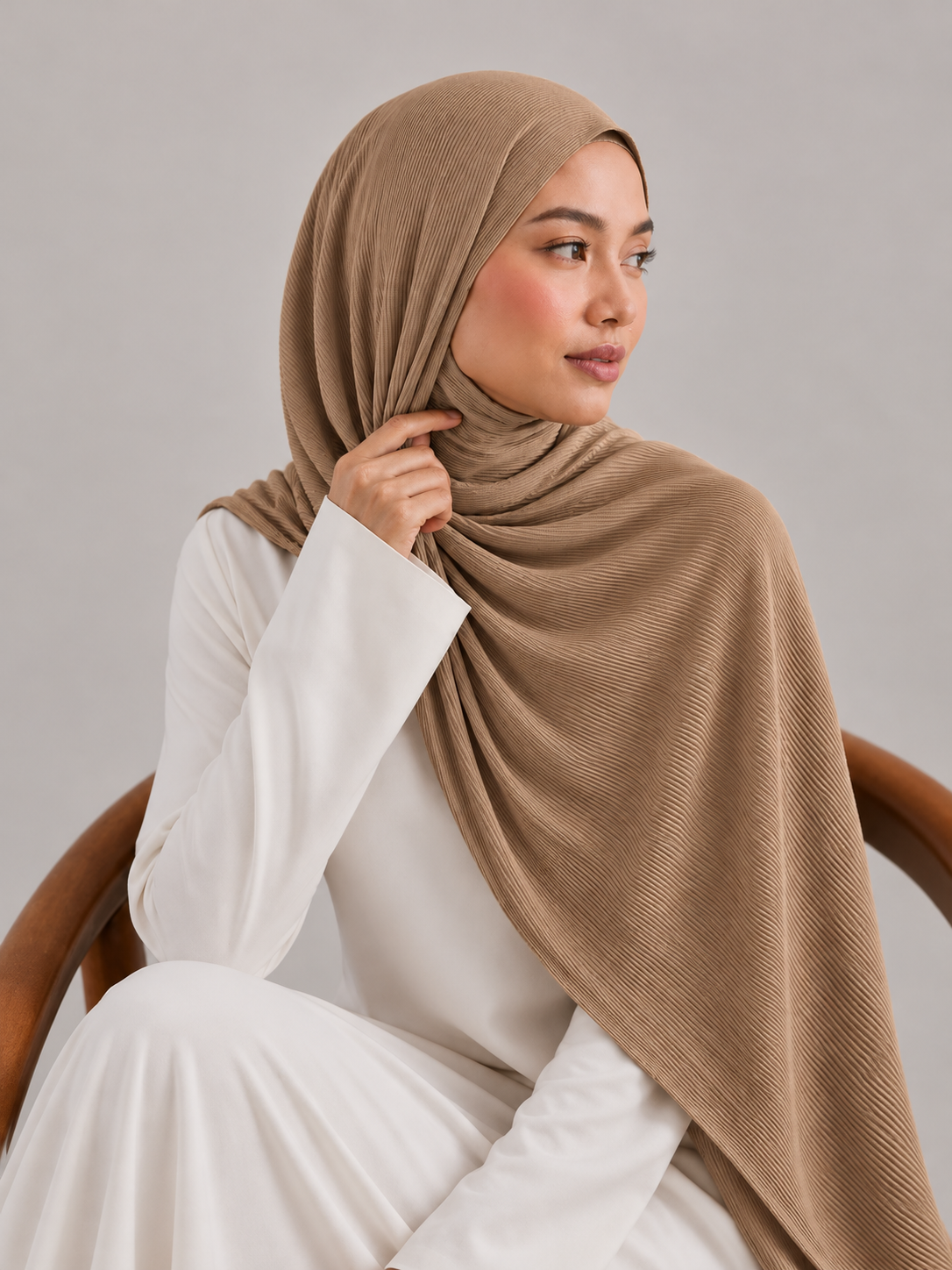 Ribbed Jersey Hijab in Warm Camel