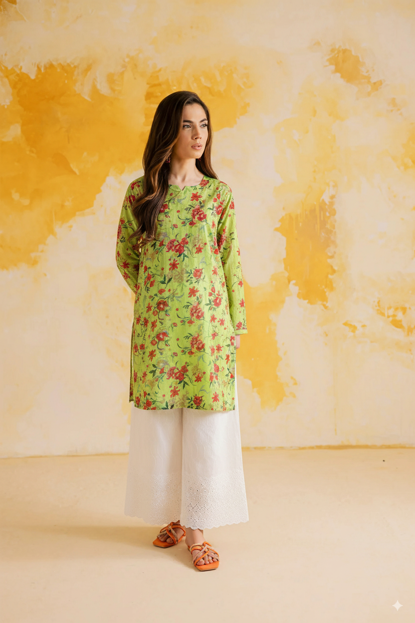 Printed Shirt With Chicken Kari Trouser-  Emerald Blossom