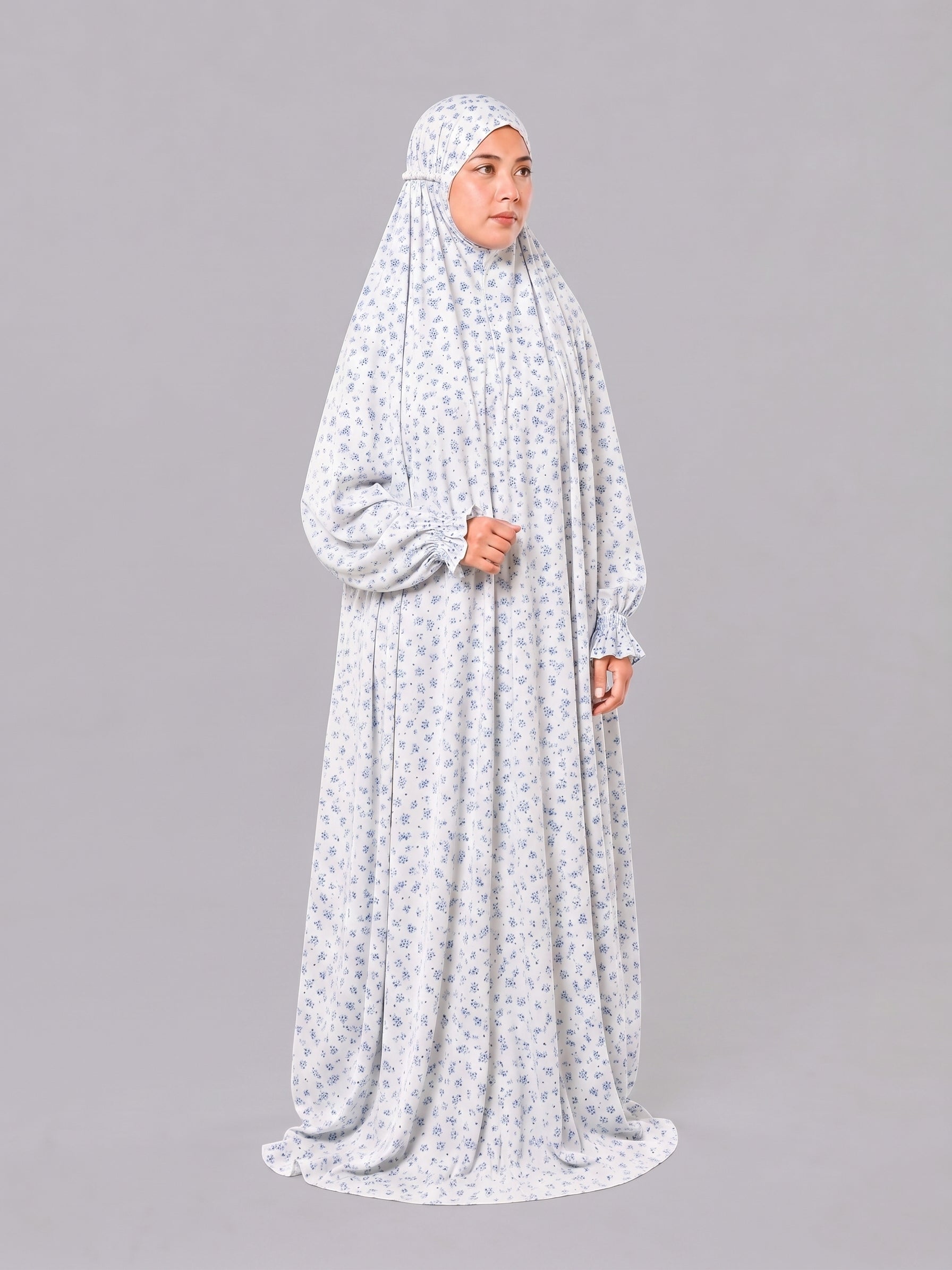 Cloud Namaz Chadar - Blue Floral Print