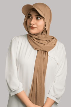 Woman wearing a Brown Hat Hijab, offering comfort & style for everyday wear.