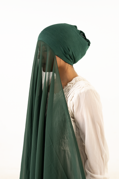 Side profile of a women wearing Instant Hijab With Cap featuring luxurious georgette fabric and matching inner cap. Offering a stylish and convenient solution for elegant headwear.