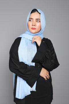 Turkish Hijab in soothing Baby Blue shade, showcasing its luxurious fabric and stylish design. Premium Viscose cotton fabric.