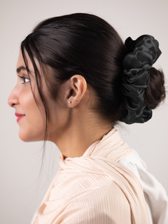 Silk Scrunchies hair accessory in balck color. 