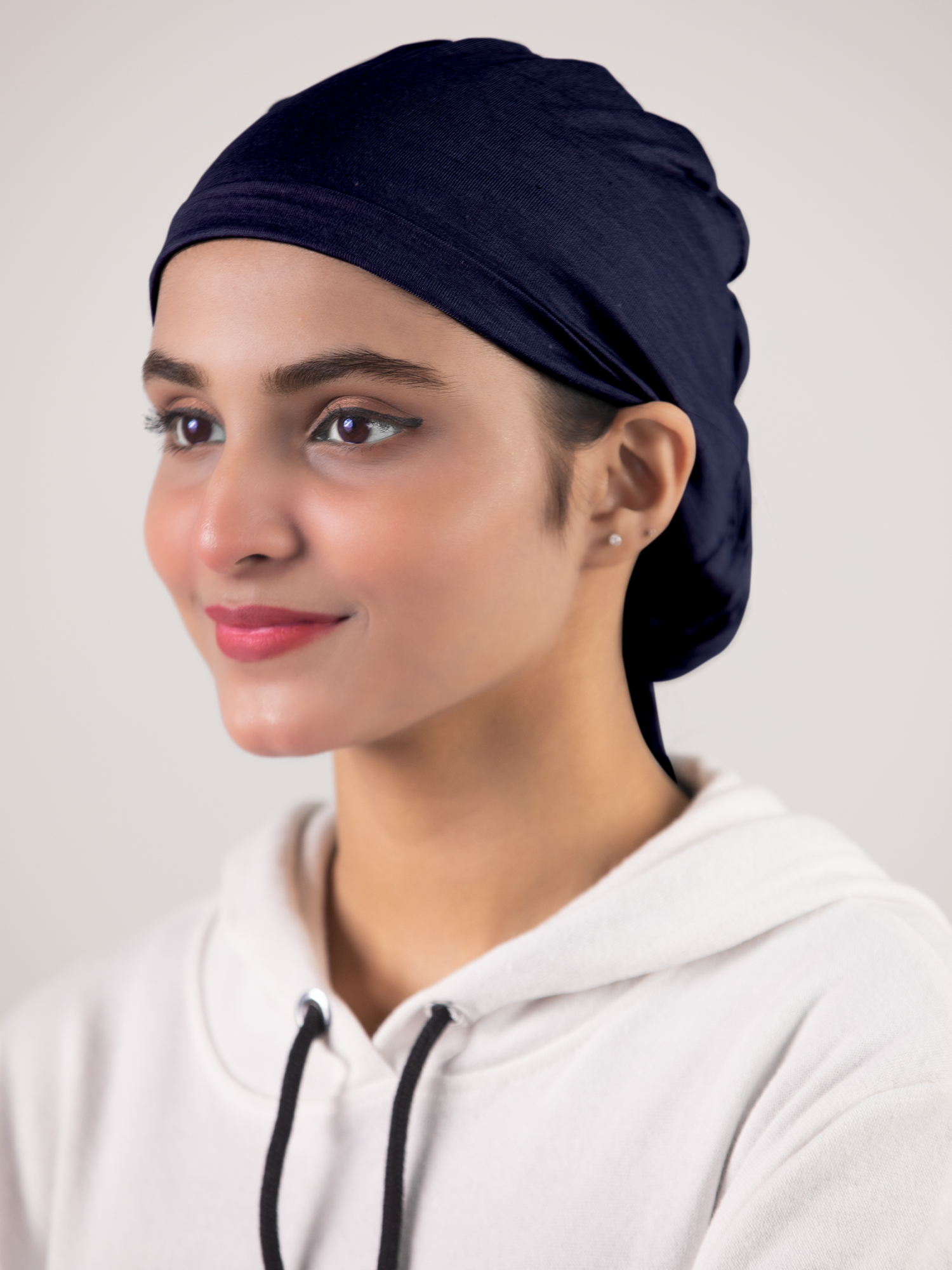 Ruched Hijab Cap in Navy Blue
