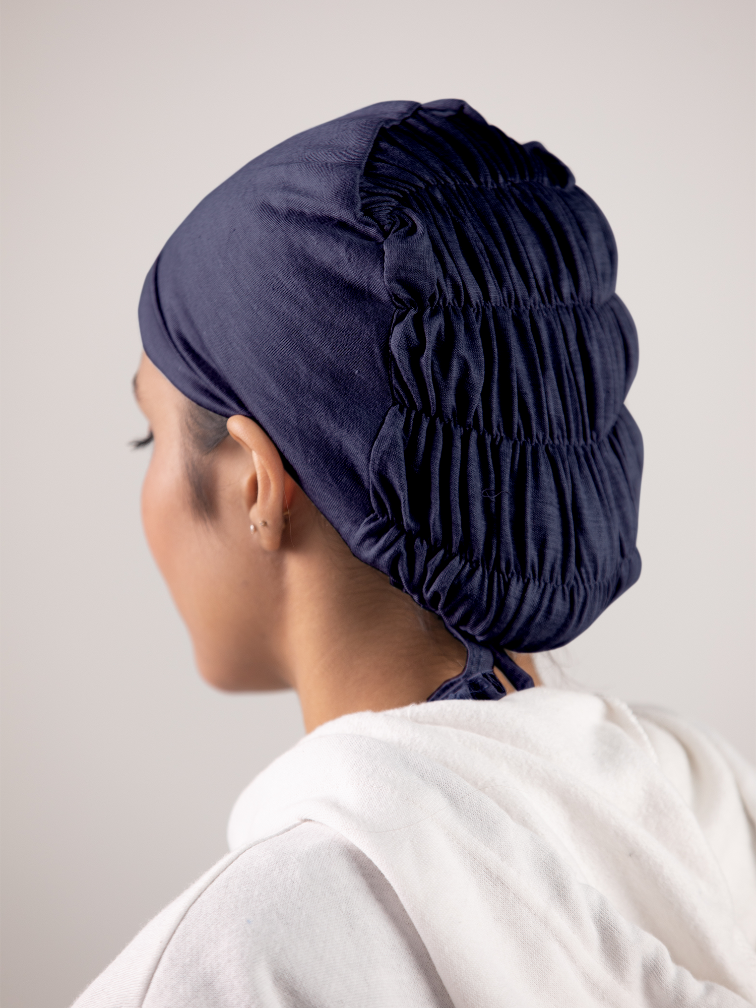 Ruched Hijab Cap in Navy Blue