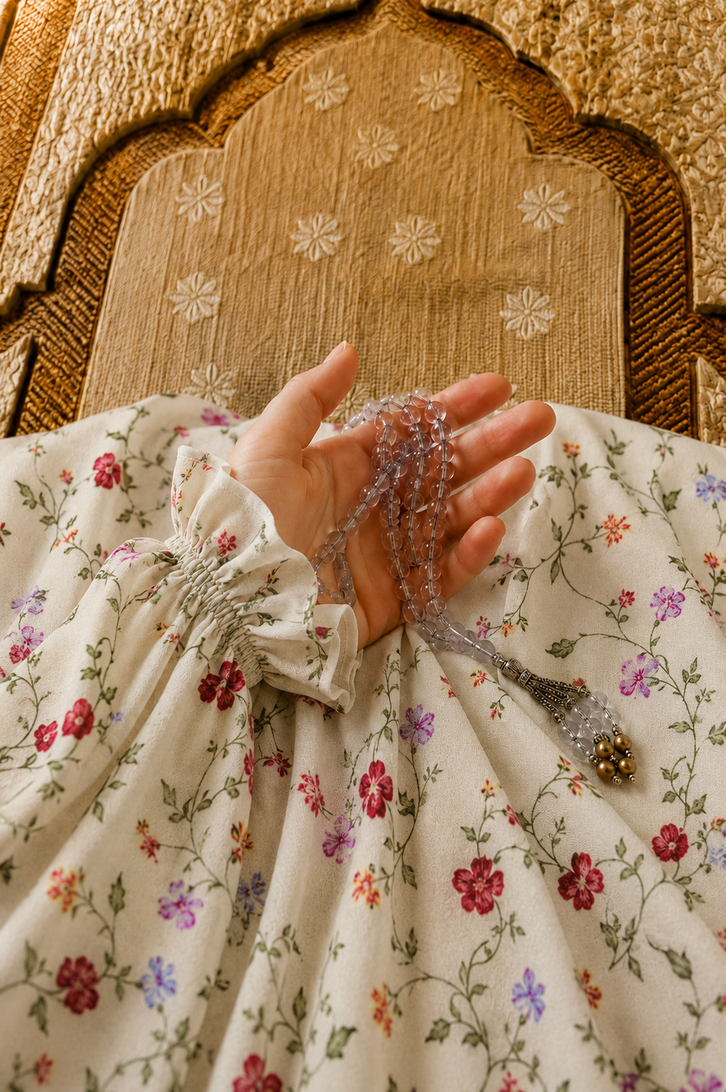 Ivory Namaz Chadar - Vine Print