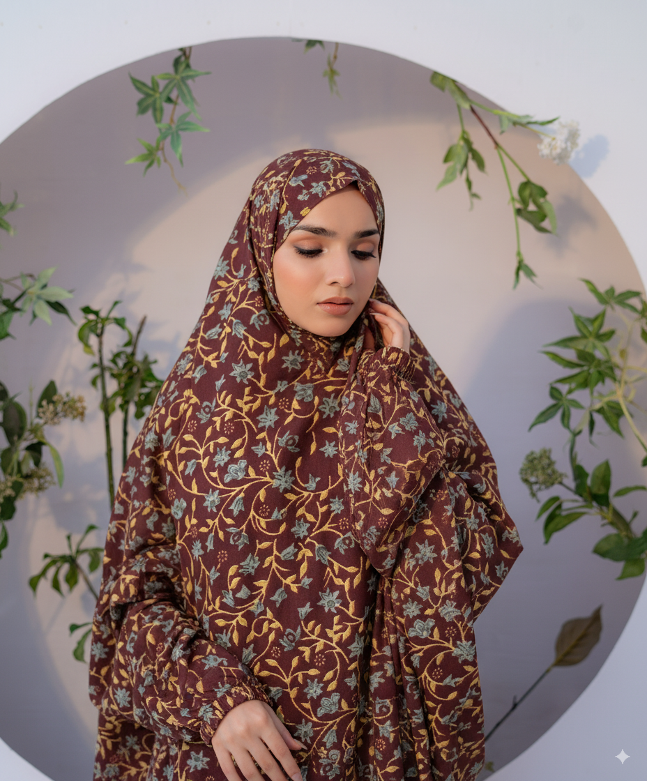 Namaz Chadar in Floral Maroon