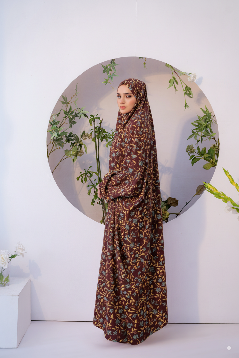 Namaz Chadar in Floral Maroon