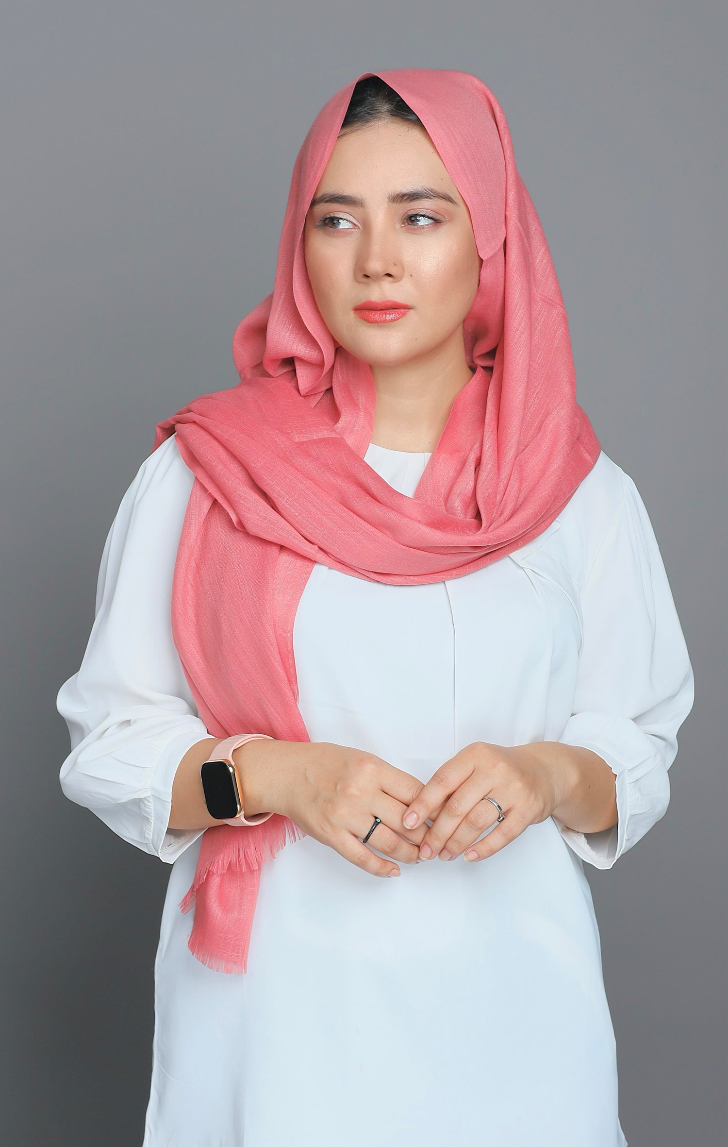 Turkish Hijab in Mystic Rose shade, highlighting its soft fabric and luxurious texture. Soft Cotton Viscose.