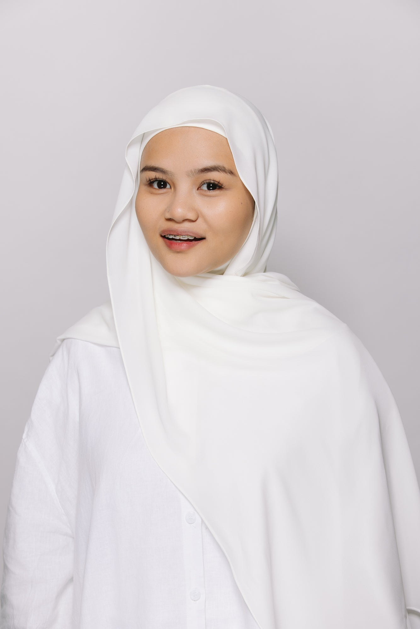 Georgette Instant Hijab With Ninja Cap - White