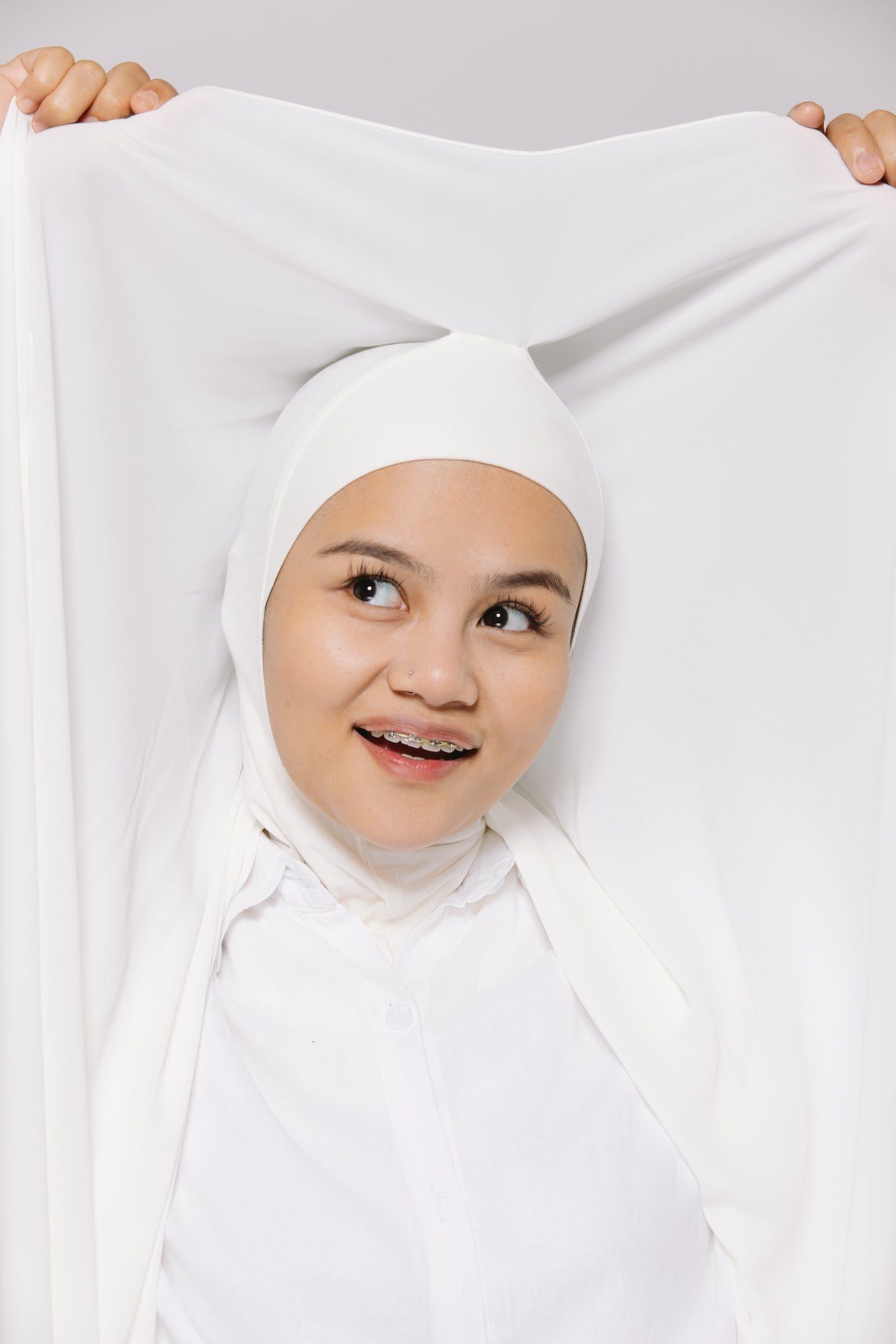 Georgette Instant Hijab With Ninja Cap - White