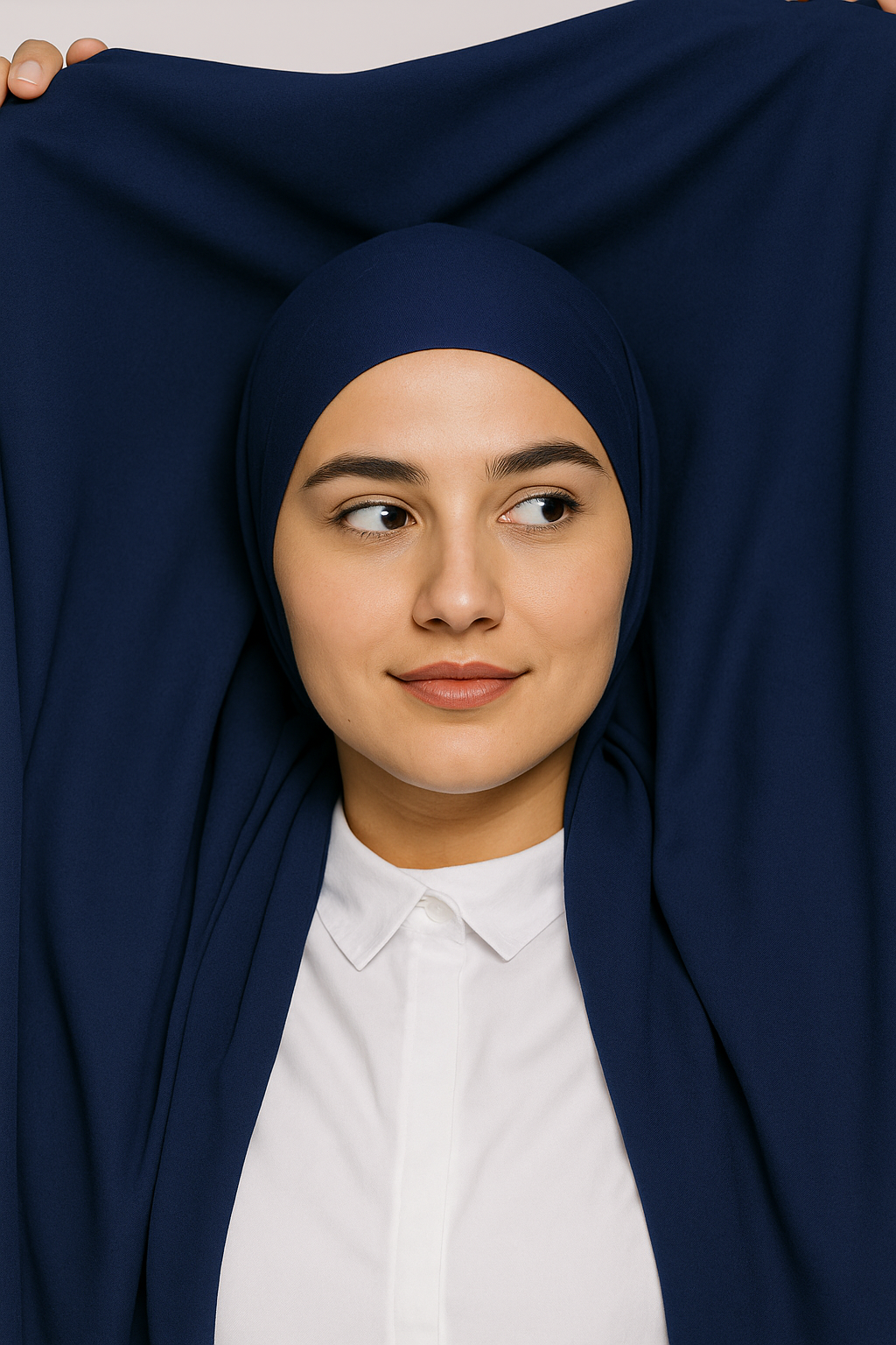 Georgette Instant Hijab With Magnet In Navy Blue