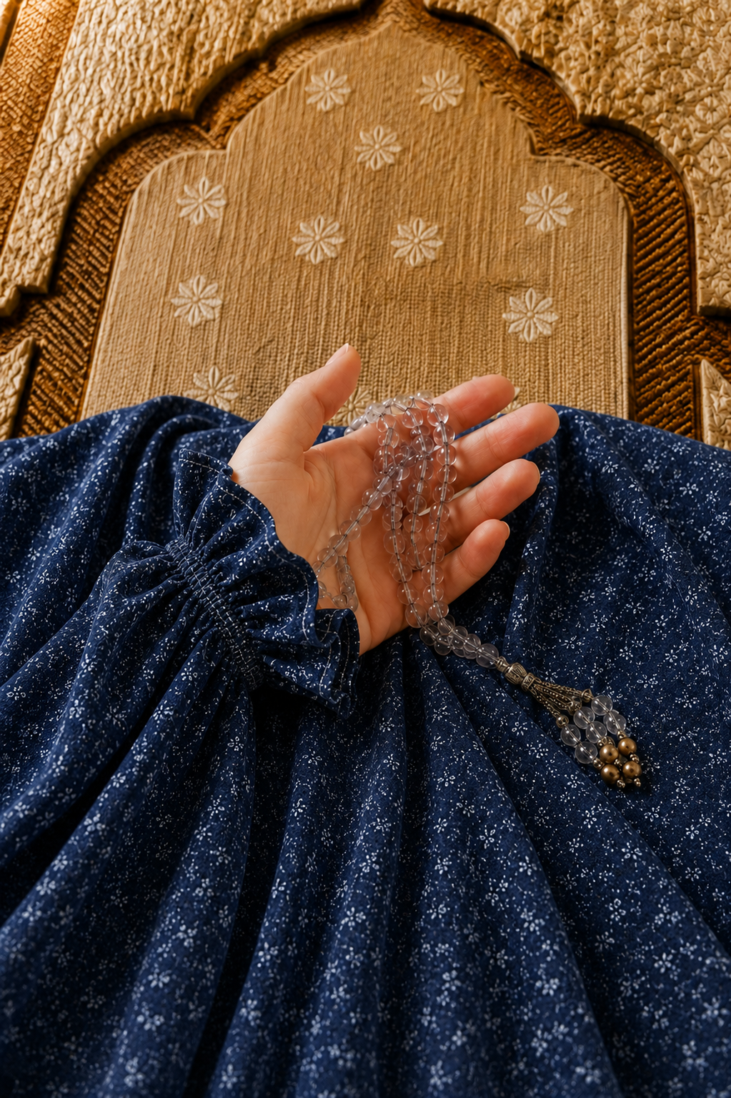 Navy Namaz Chadar - Blossom Print